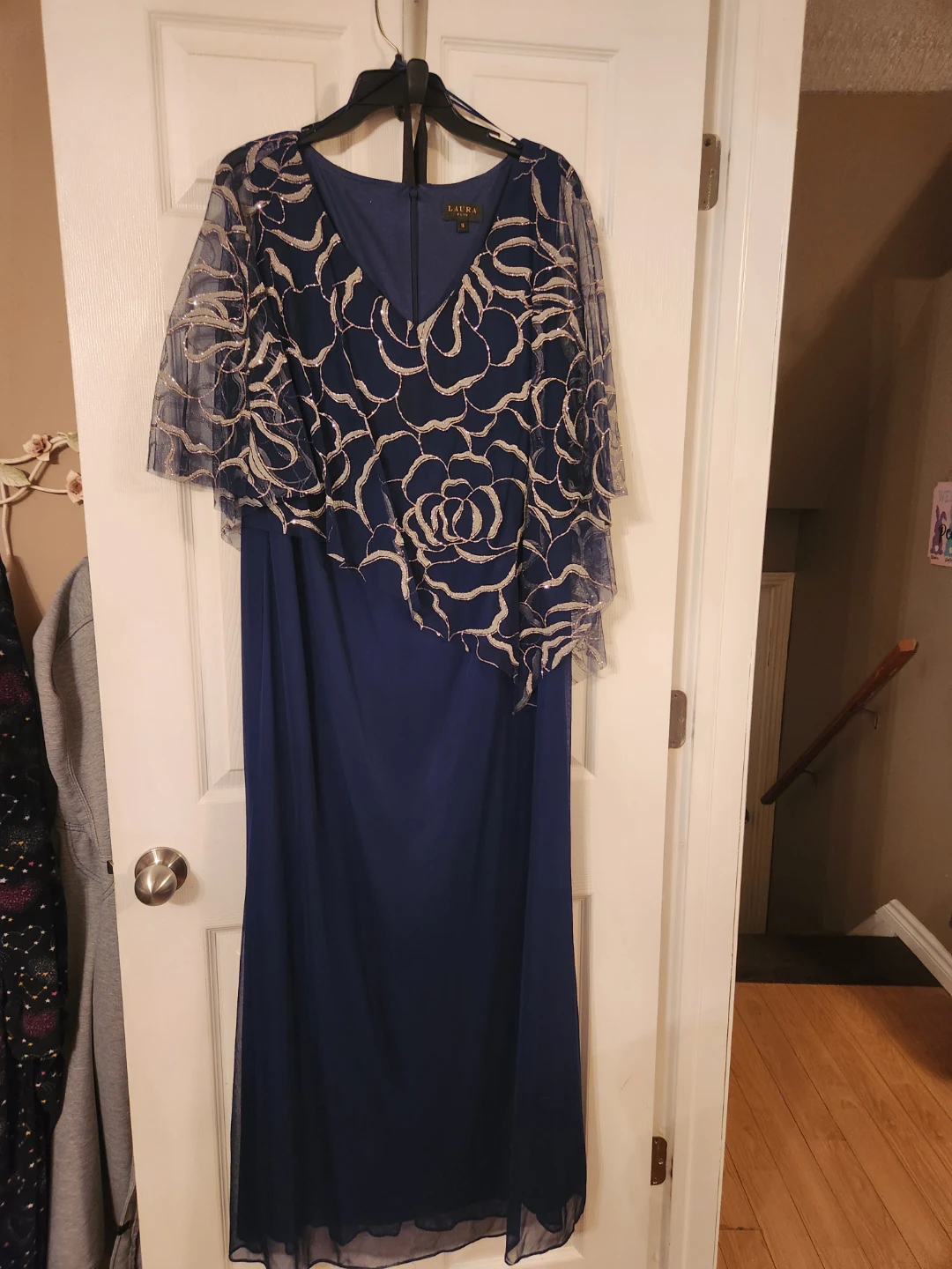 Laura Plus Navy Blue Embellished Maxi Dress Size 16