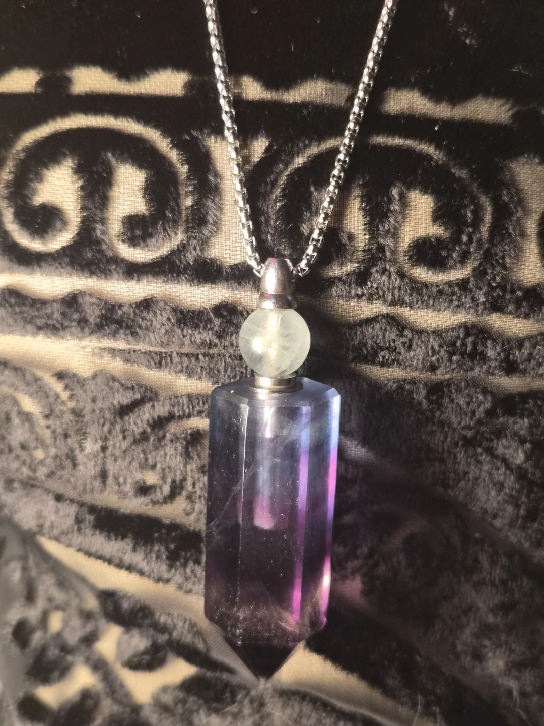 Fluorite Crystal Perfume Bottle Pendant with Dropper - photo 2