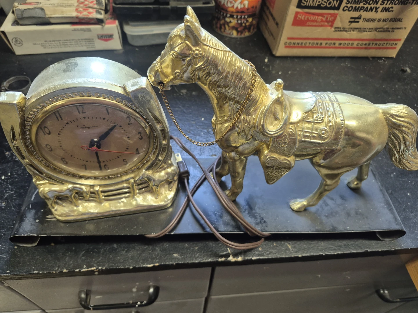 Silver Tone Horse Statue and Clock - photo 4