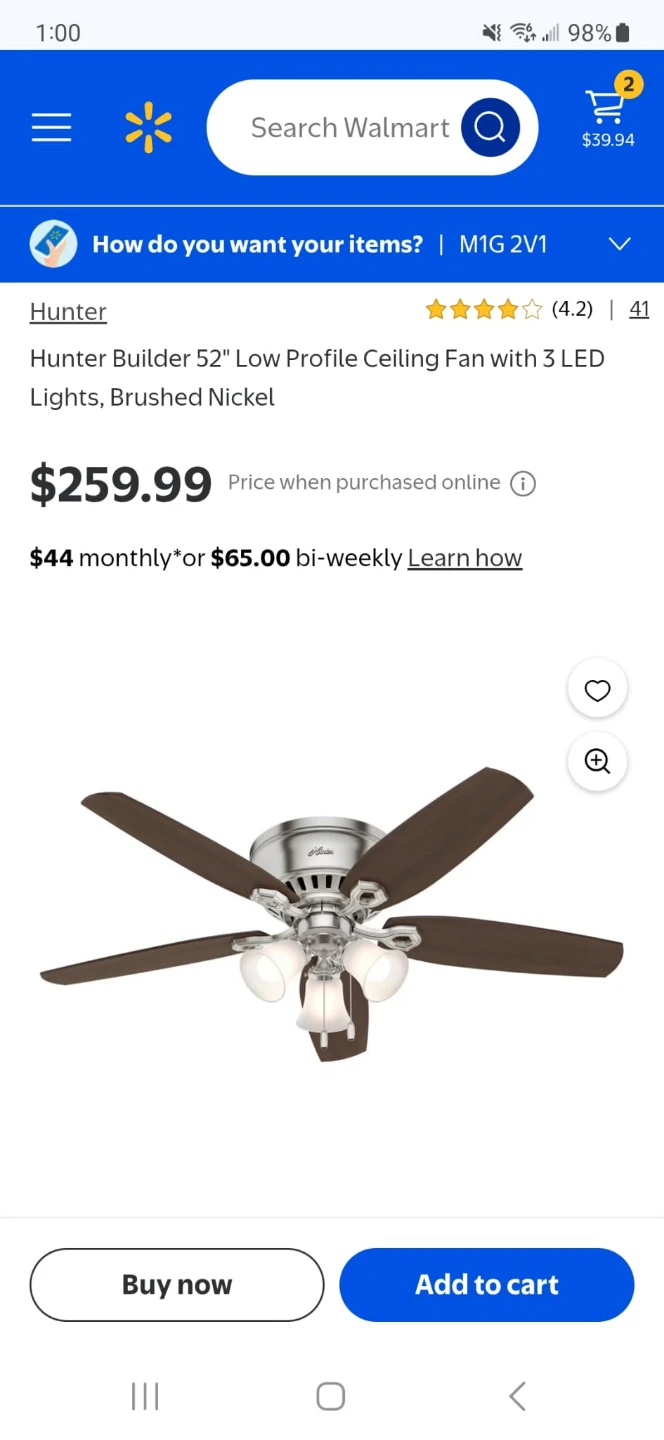 Hunter Builder 52" Low Profile Ceiling Fan