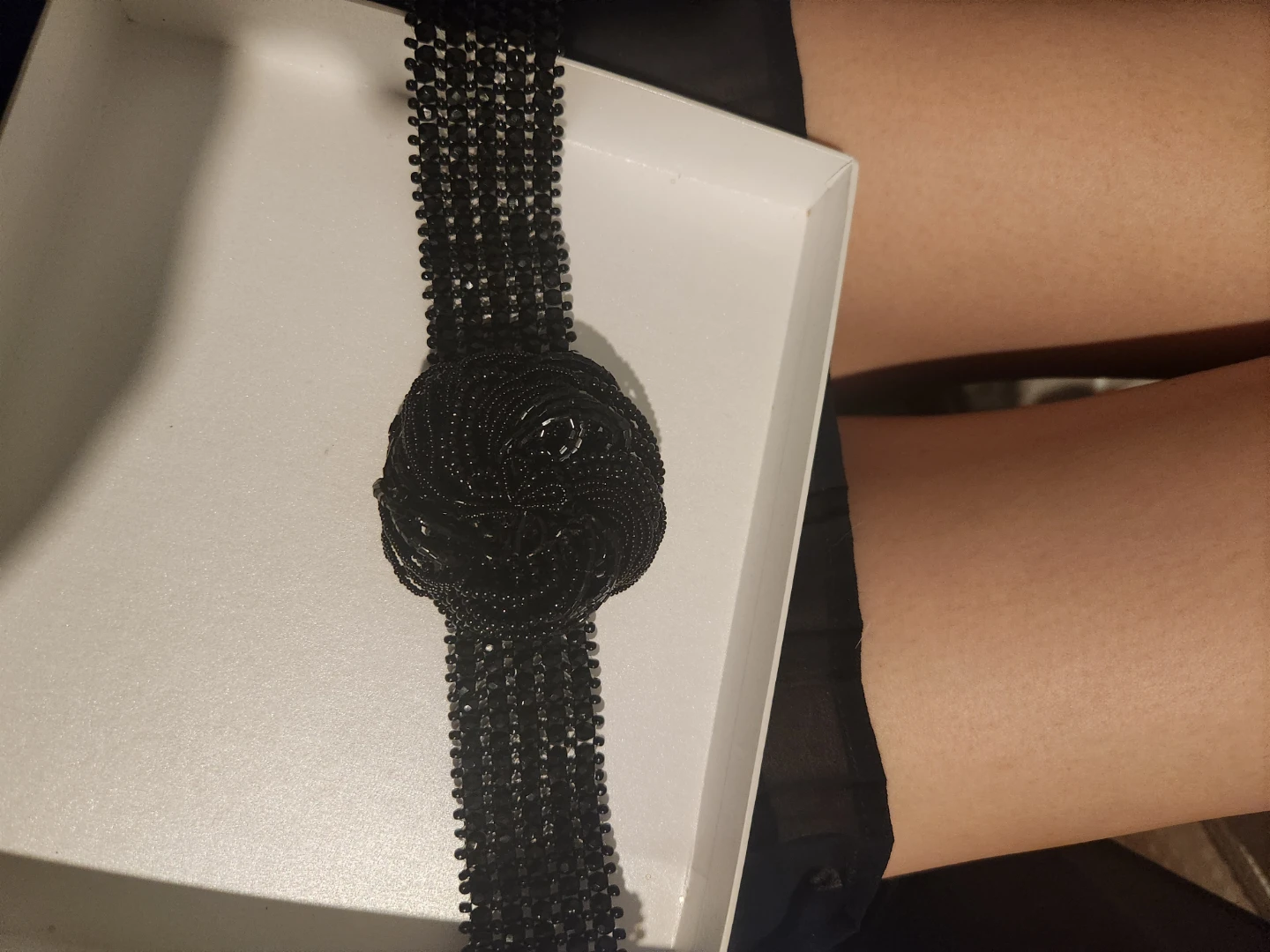 Black Beaded Choker with Rose Design - photo 2