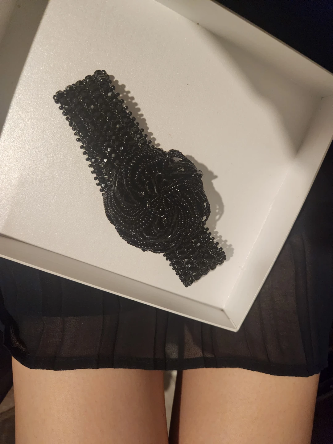 Black Beaded Choker with Rose Design - photo 3