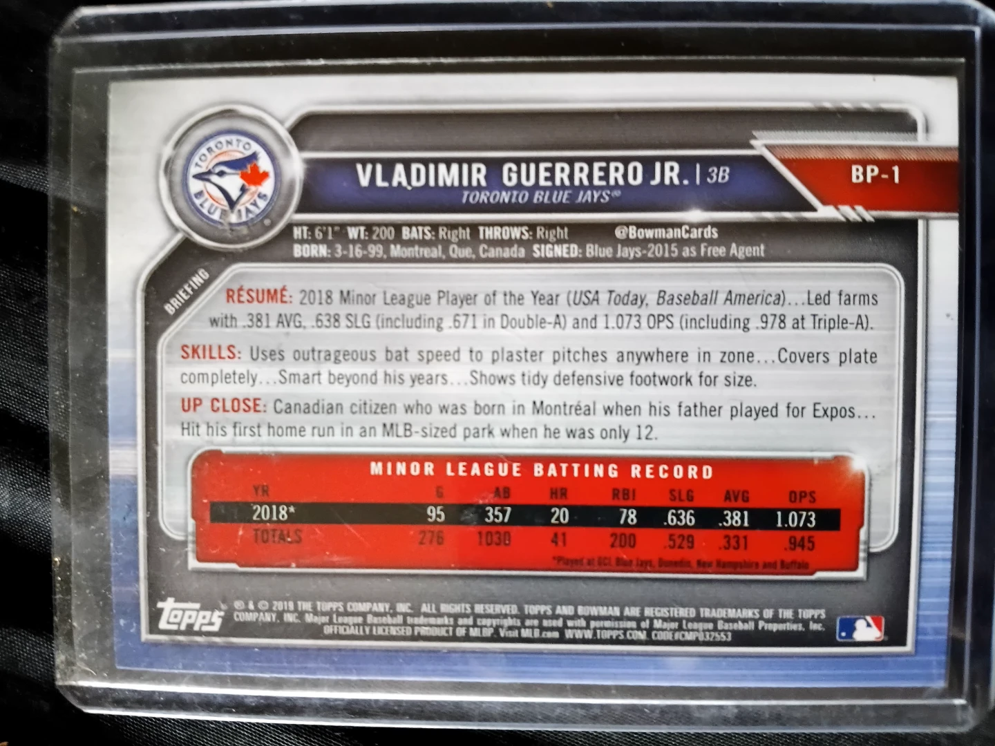 Vladimir Guerrero Jr. 2018 Bowman Baseball Card - photo 2