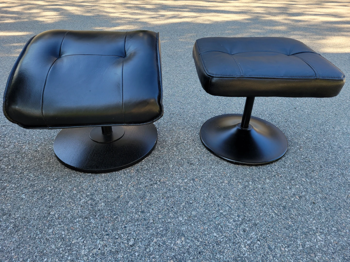 Pair of Black Leather Ottomans / Footstools - Pedestal Base. - photo 4