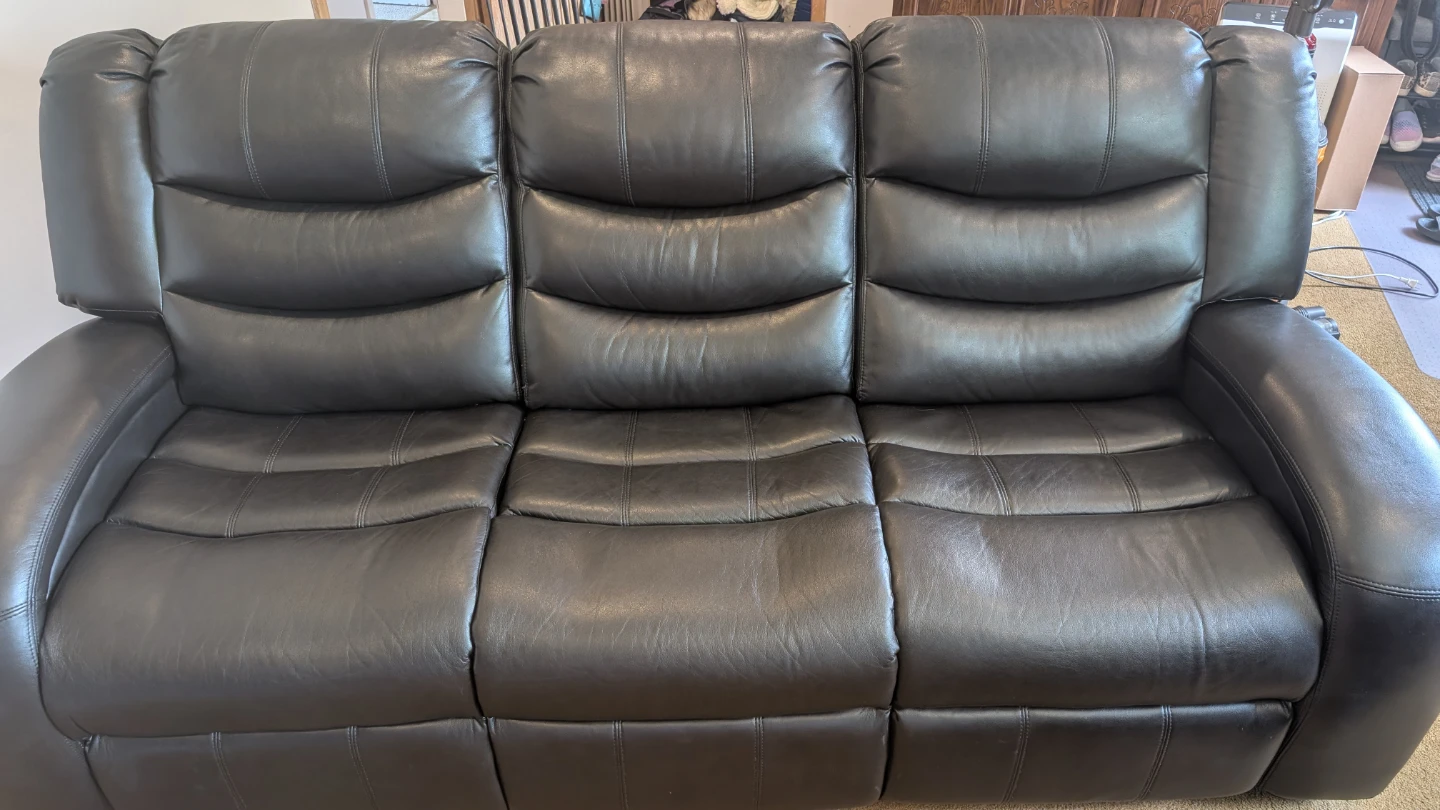 Black Leather Reclining Sofa - photo 3
