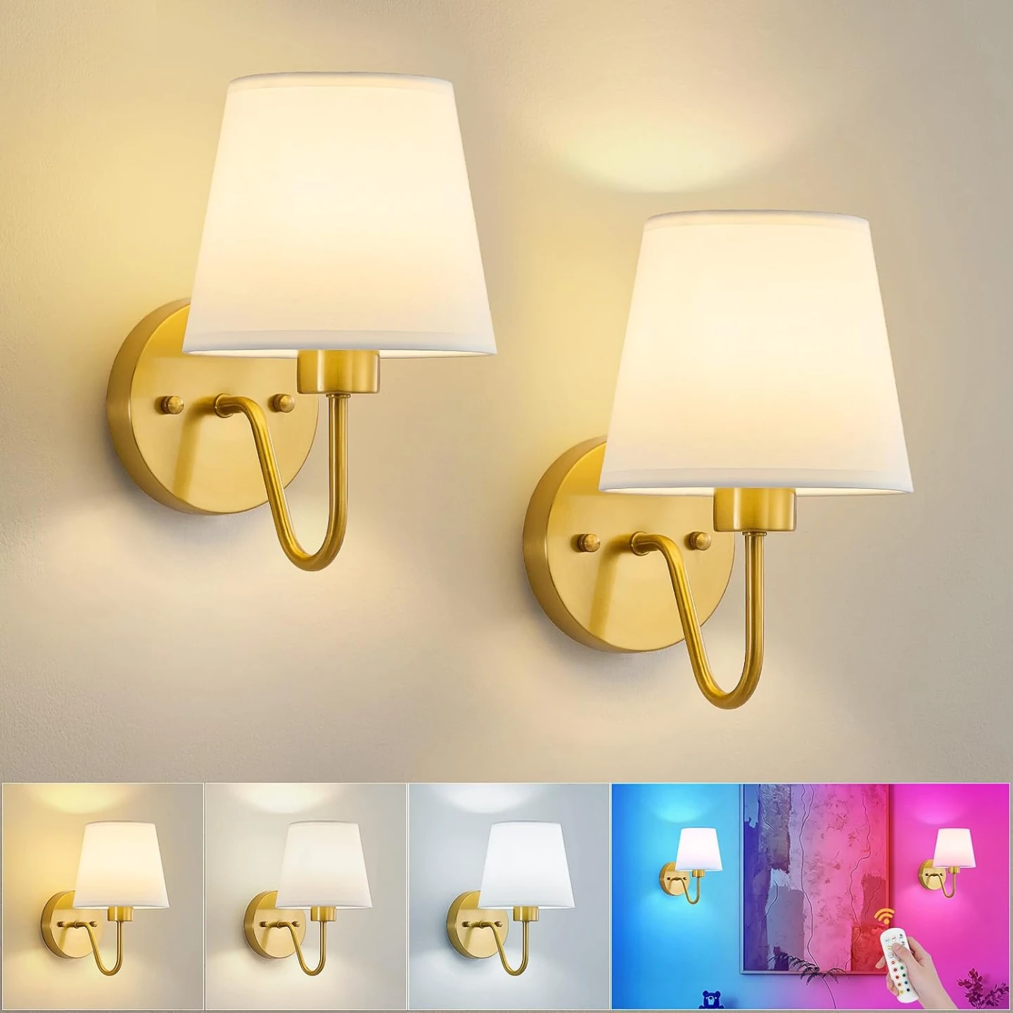 Battery Operated Wall Sconces Set of 2, Gold