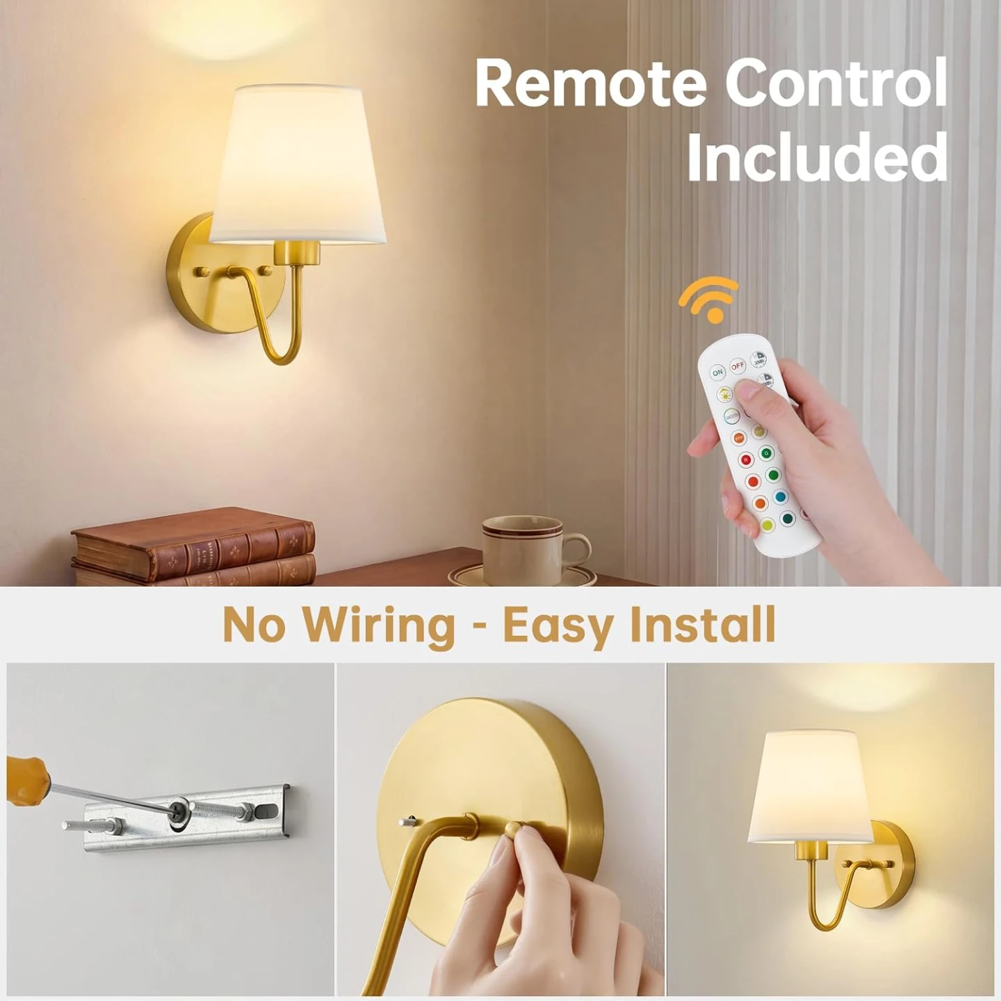 Battery Operated Wall Sconces Set of 2, Gold - photo 4