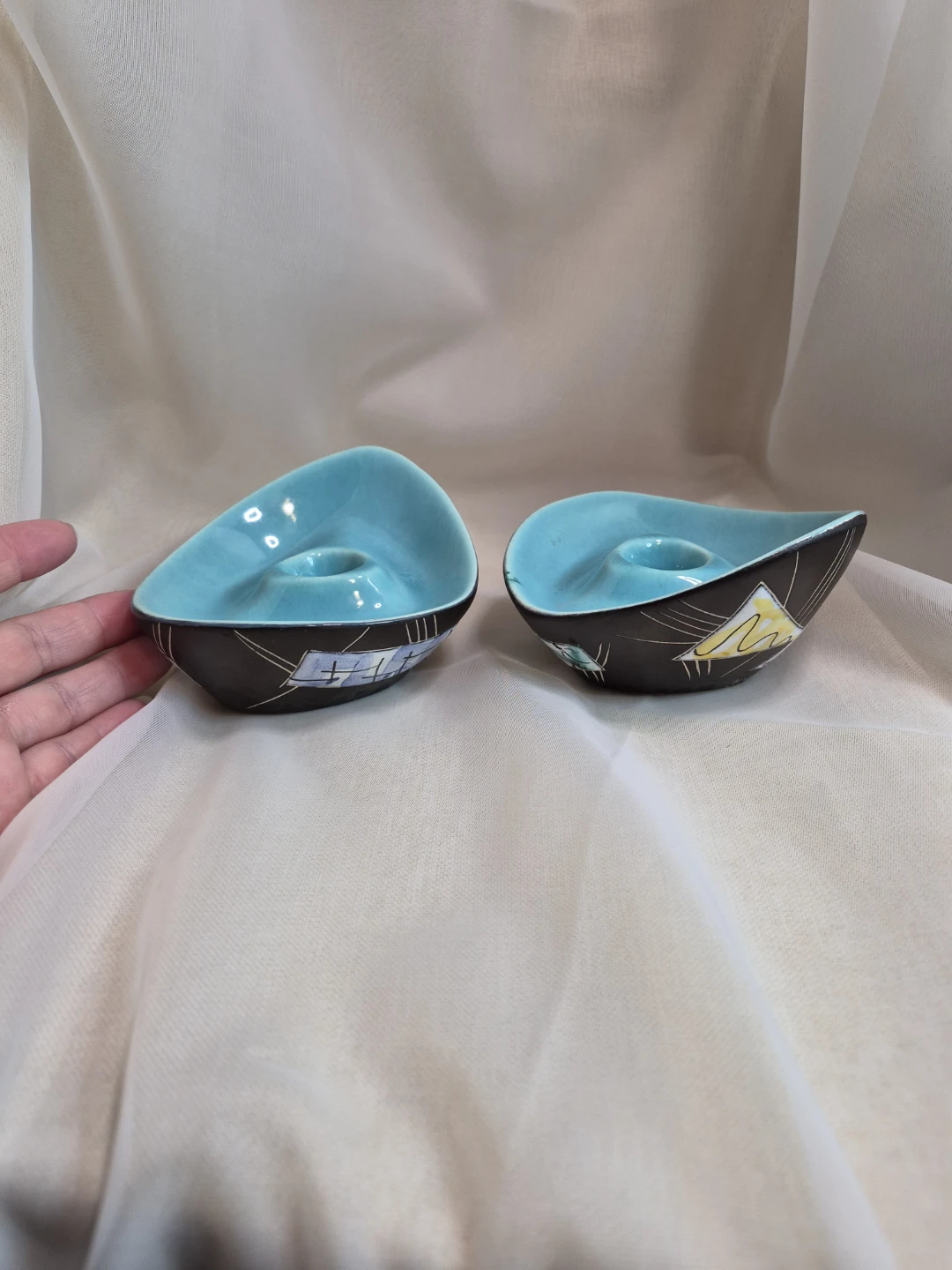Beautiful Pair of Vintage Handmade Hand Painted Pottery...