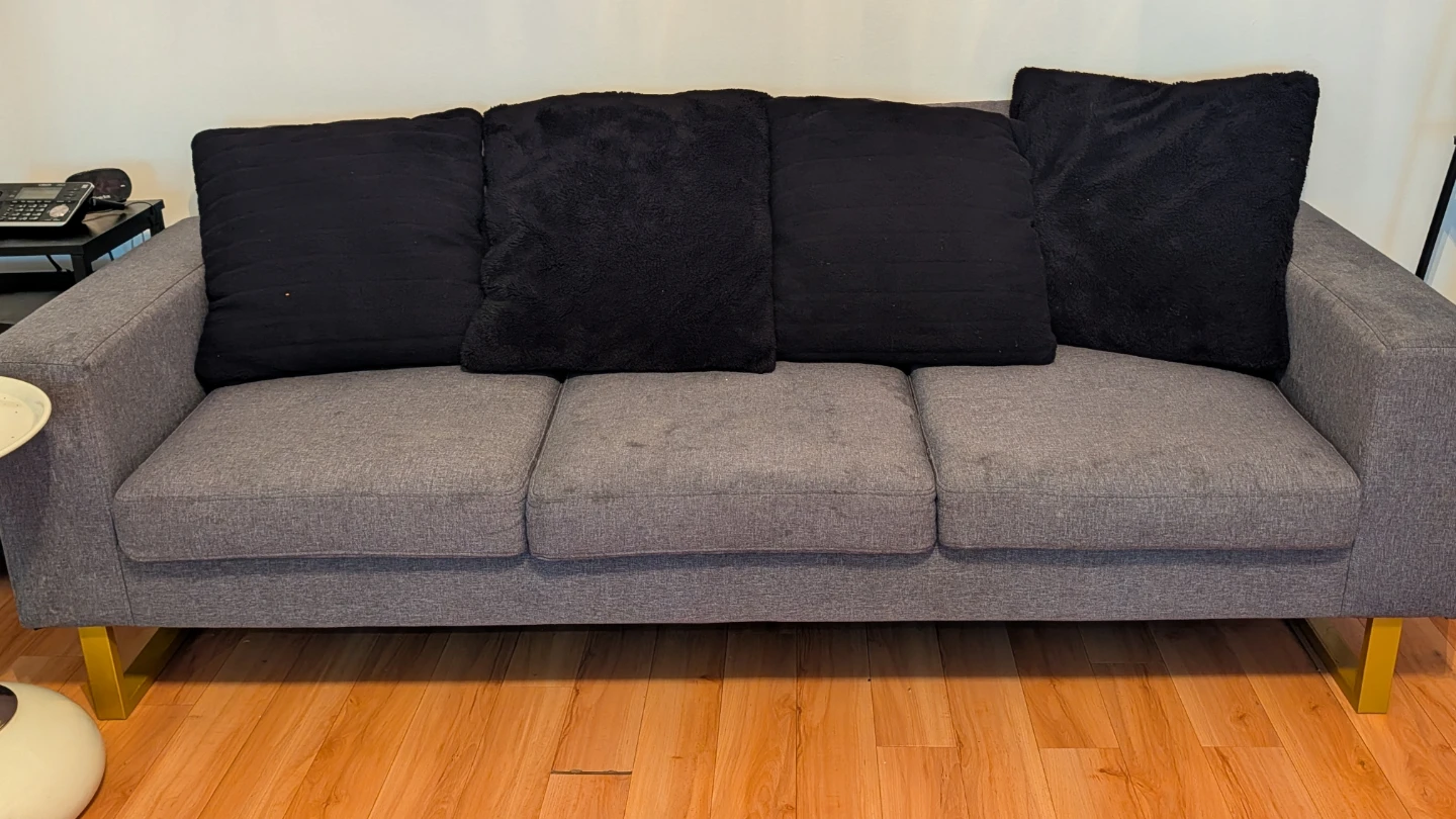 Grey 3-Seater Sofa with Gold Legs - photo 2
