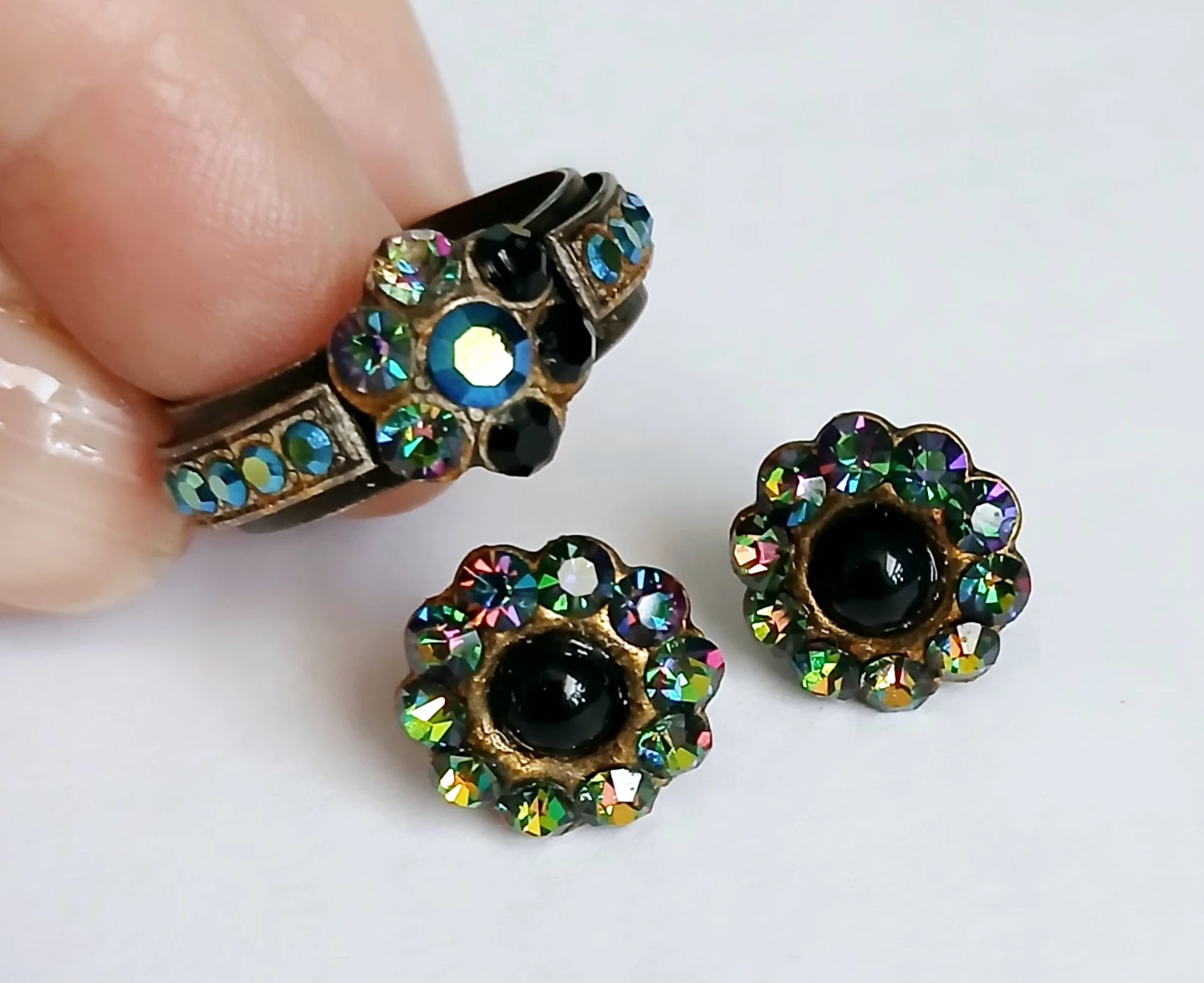 Vintage Rhinestone Ring and Earrings Set - photo 2