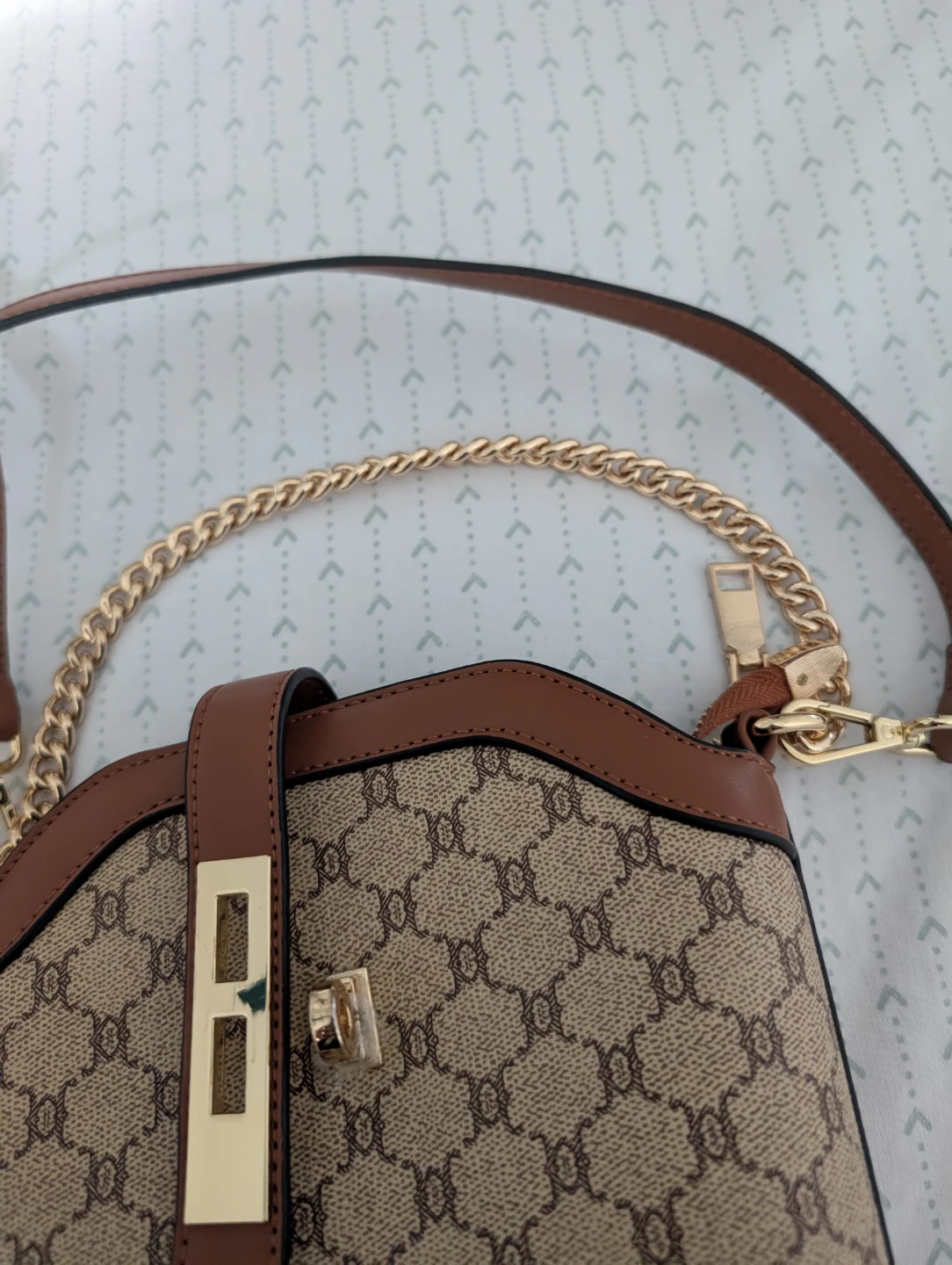 Brown Monogram Shoulder Bag with Gold Chain - photo 3
