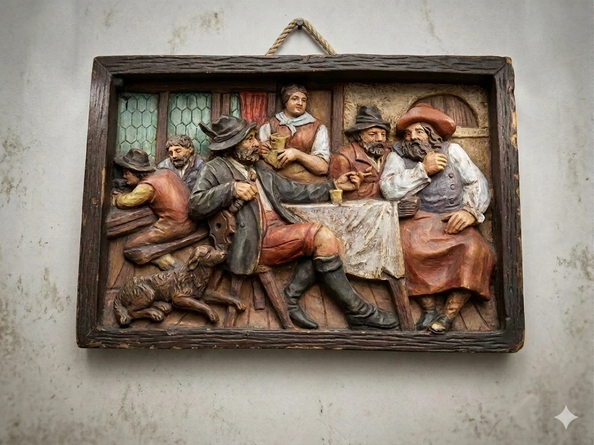 Vintage Günter Kerzen 3D Wax Relief Tavern Plaque