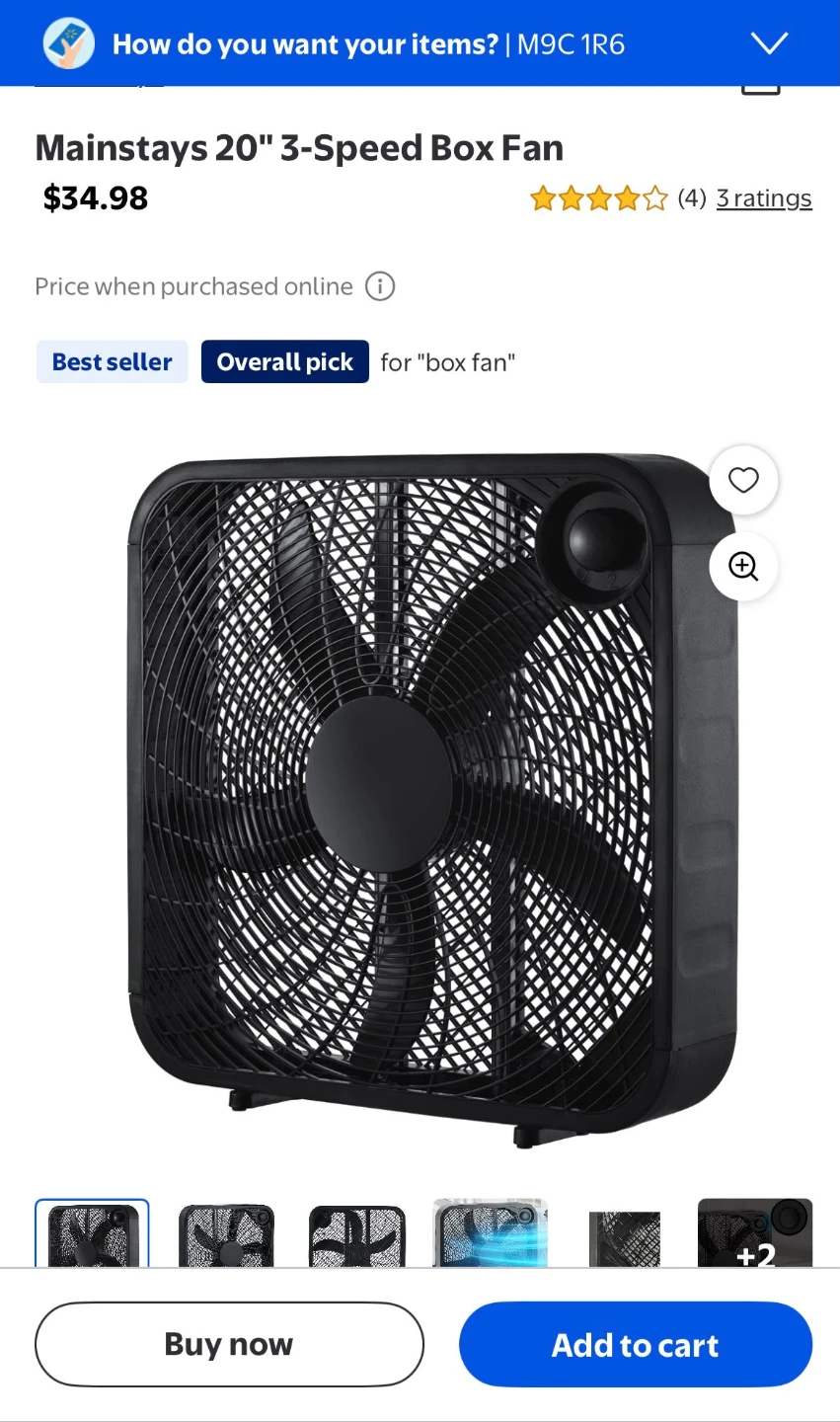 Mainstays 20" 3-Speed Box Fan