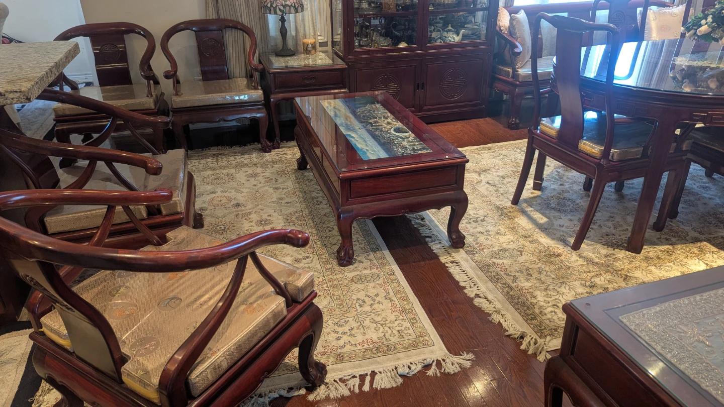 Chinese furniture dining and sitting areas with vintage