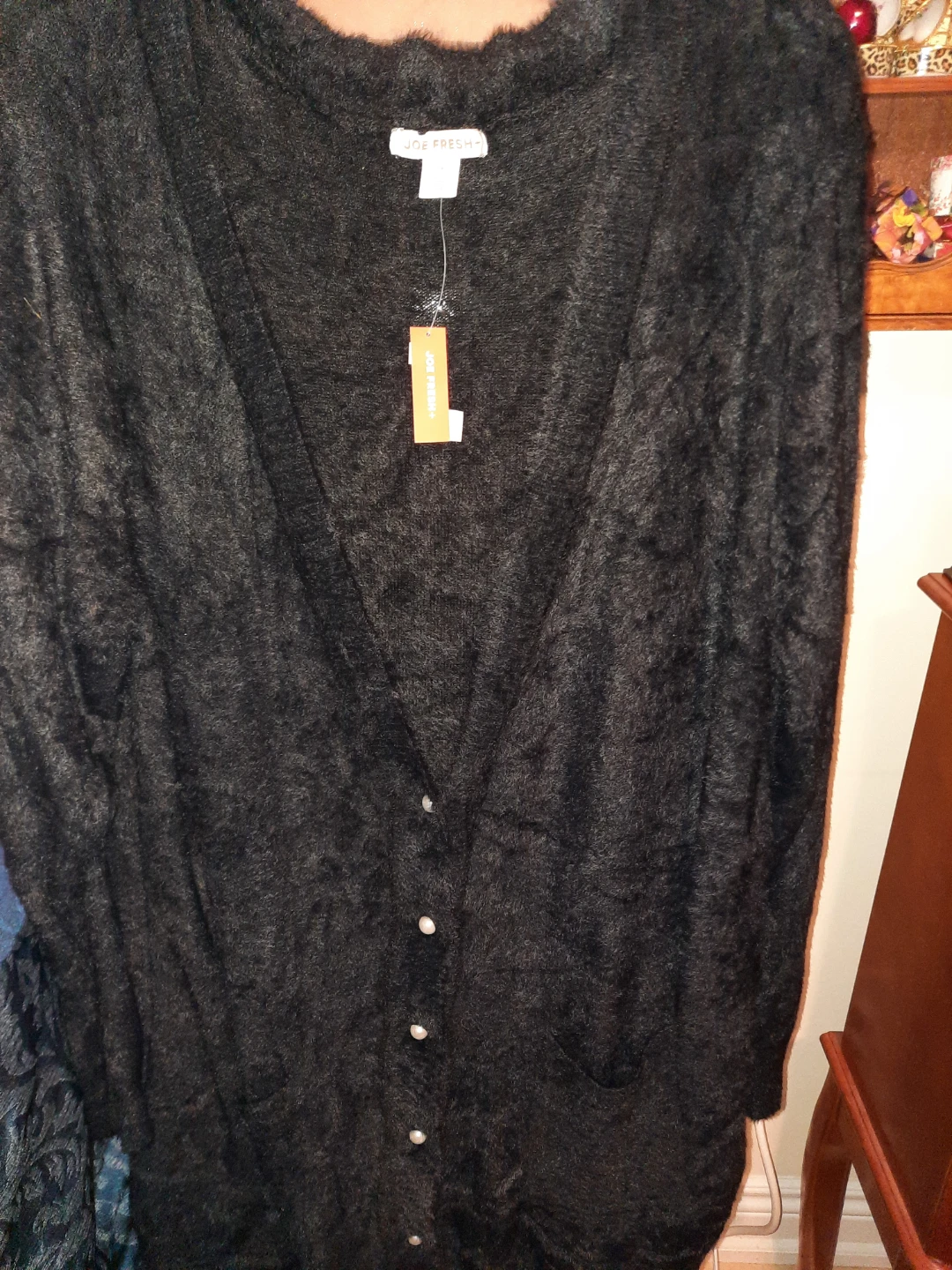 Joe Fresh Black Fuzzy Cardigan Plus Size 1X - photo 2