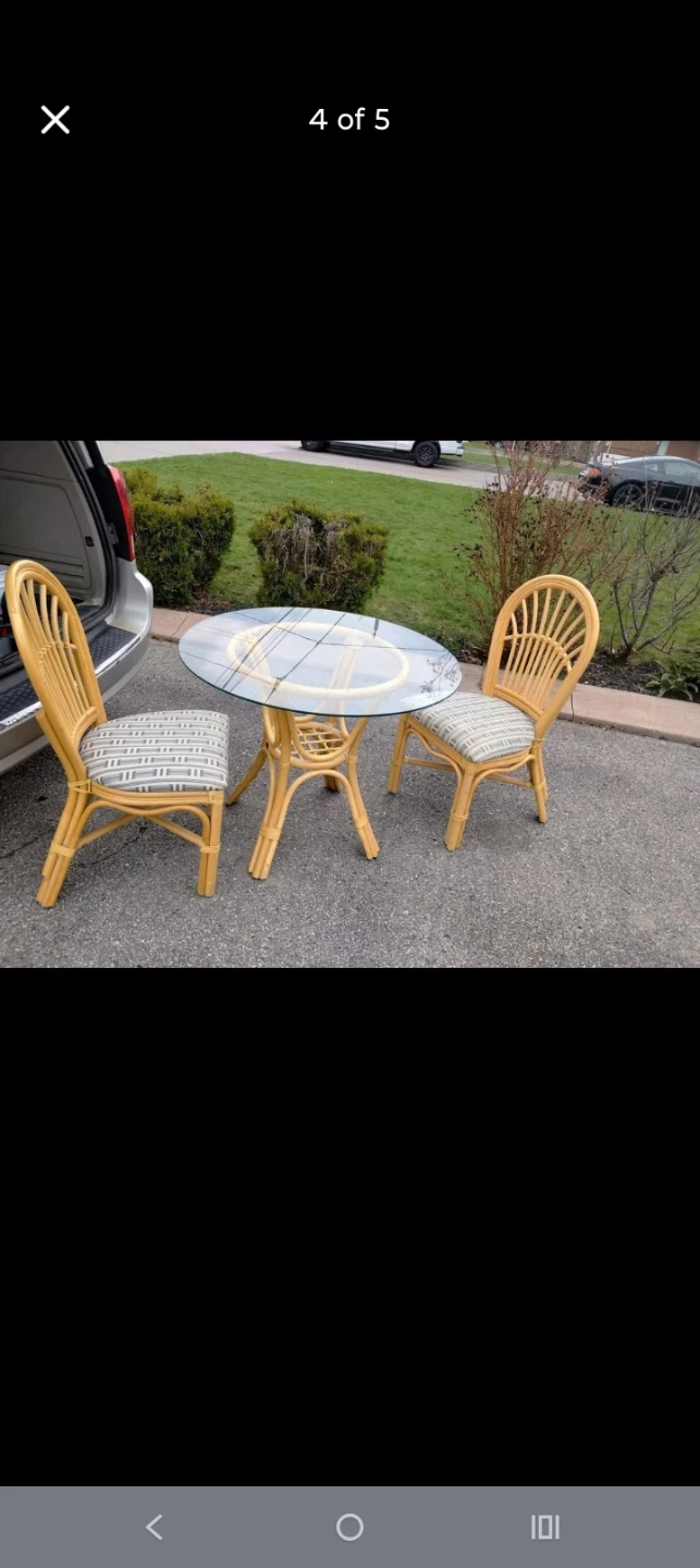 80's Retro 3-Piece Boca Rattan Wicker Set Table - photo 2