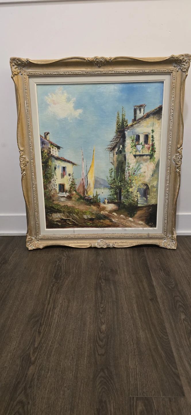 Framed Oil Painting of Italian Village Scene - photo 2