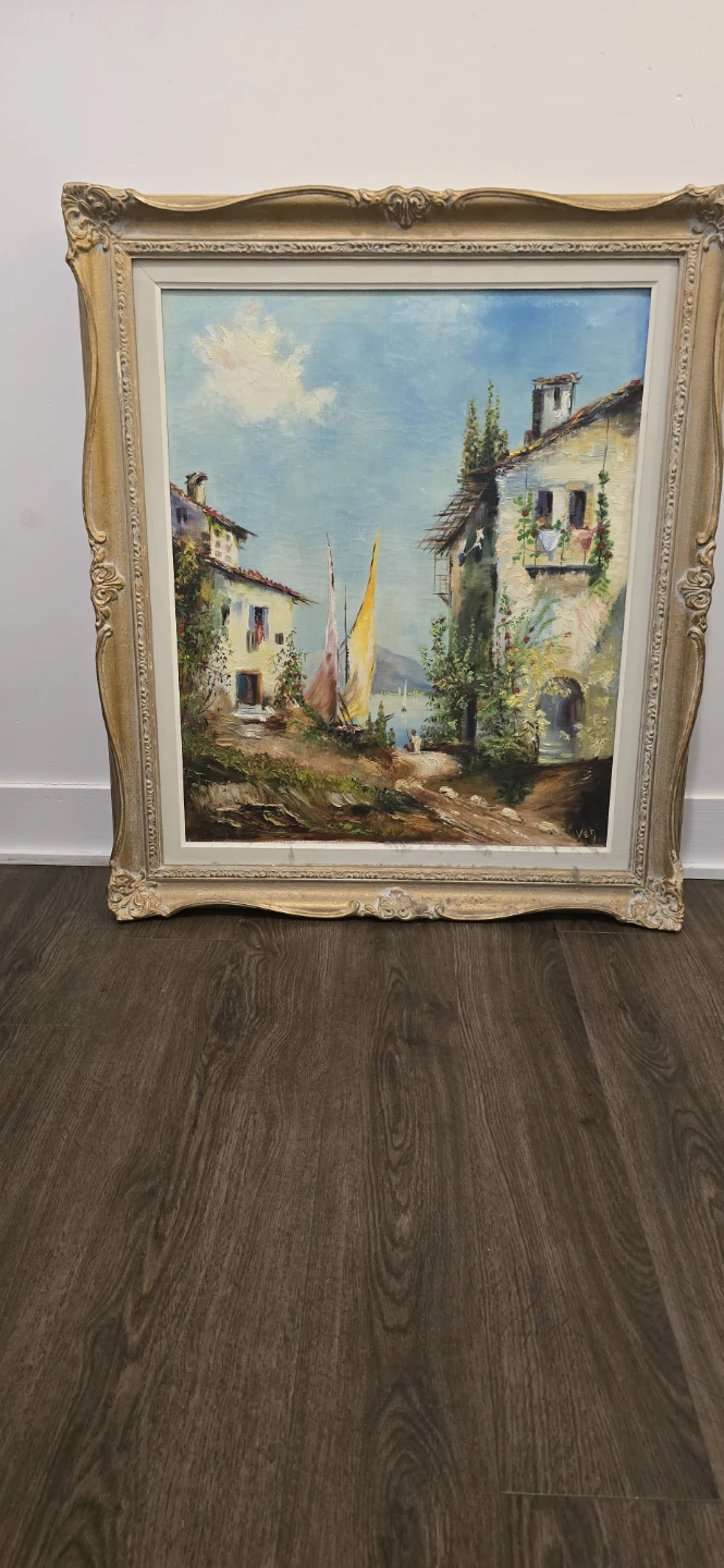 Framed Oil Painting of Italian Village Scene - photo 3