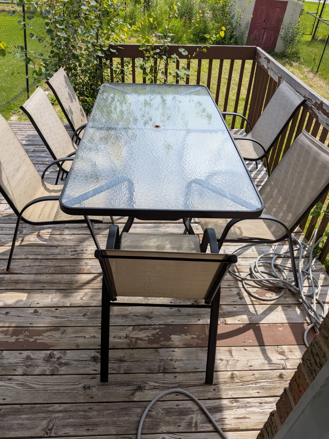 Glass Top Patio Dining Set with 6 Chairs