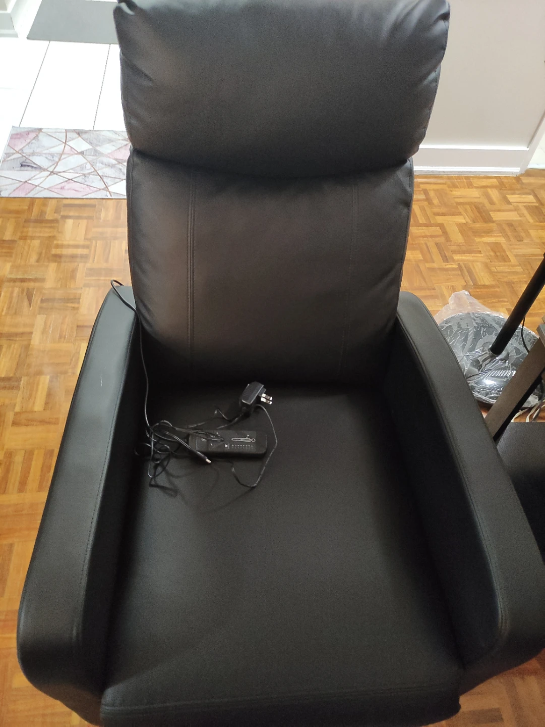 Black Faux Leather Recliner Chair with Power Adapter