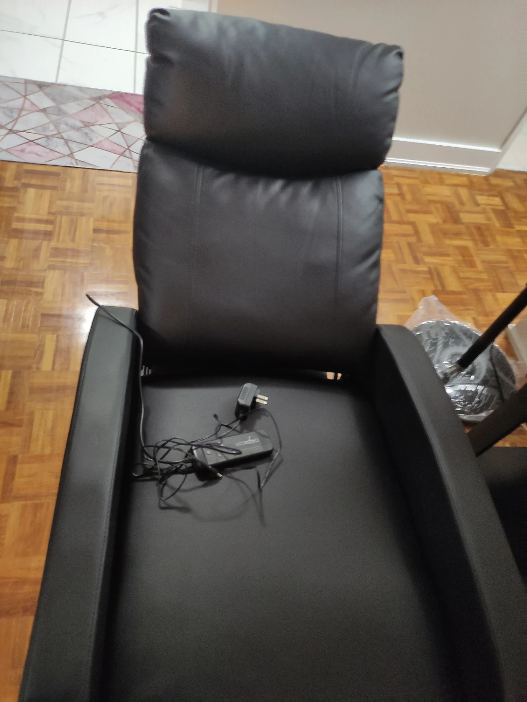 Black Faux Leather Recliner Chair with Power Adapter - photo 2