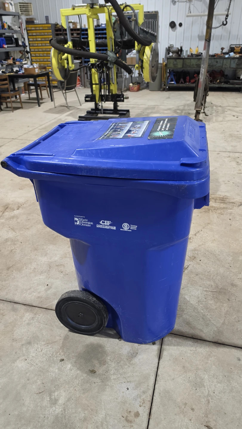 Blue Wheeled Trash Bin