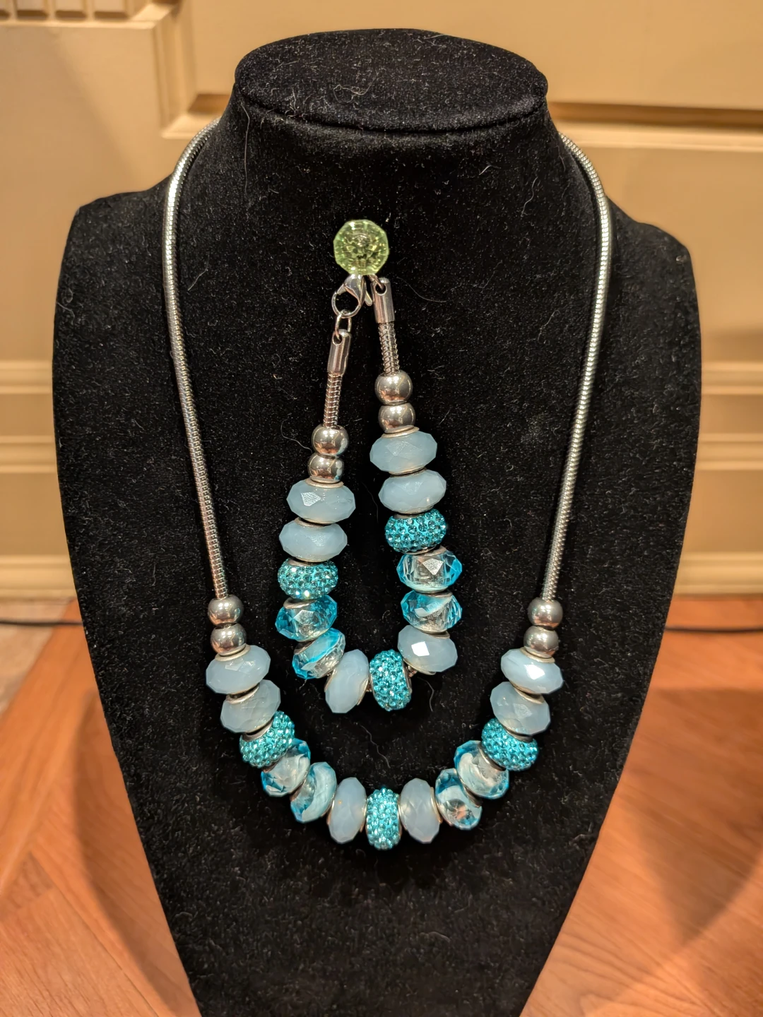 Blue Beaded Necklace and Bracelet Set