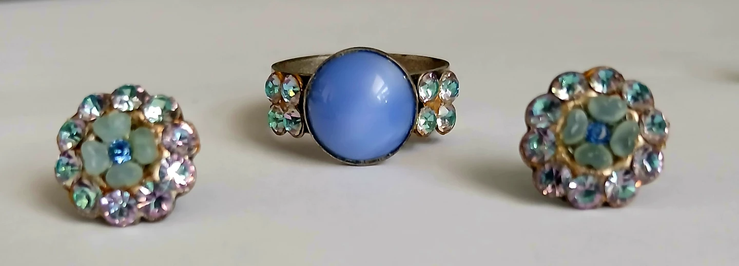 Vintage Blue Stone Ring and Earring Set - photo 5