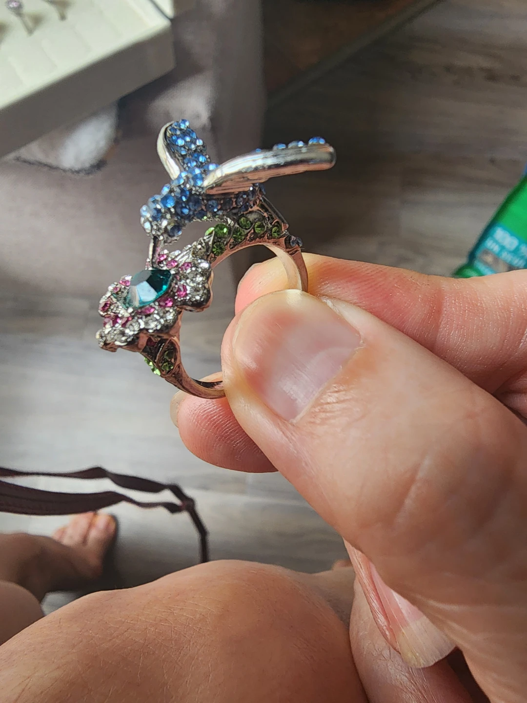Rhinestone Hummingbird and Flower Ring - photo 4