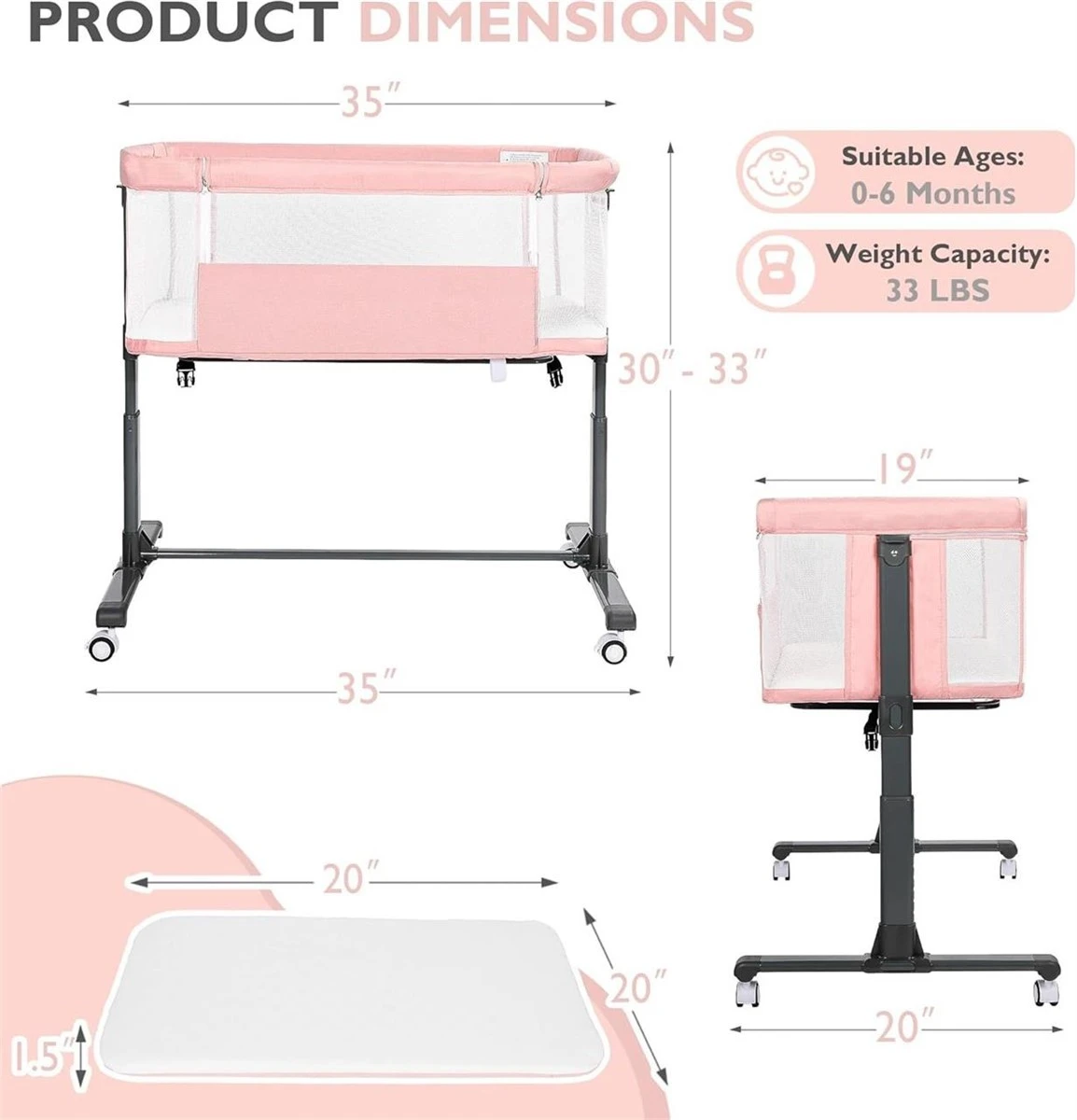 Pink Bassinet Bedside Sleeper Crib - photo 2