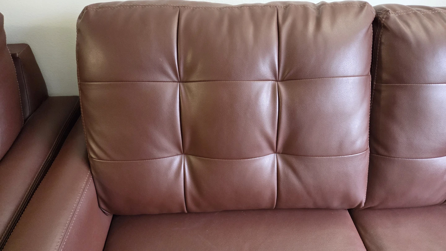 Brown Faux Leather Sofa Set - Tufted Back - photo 4