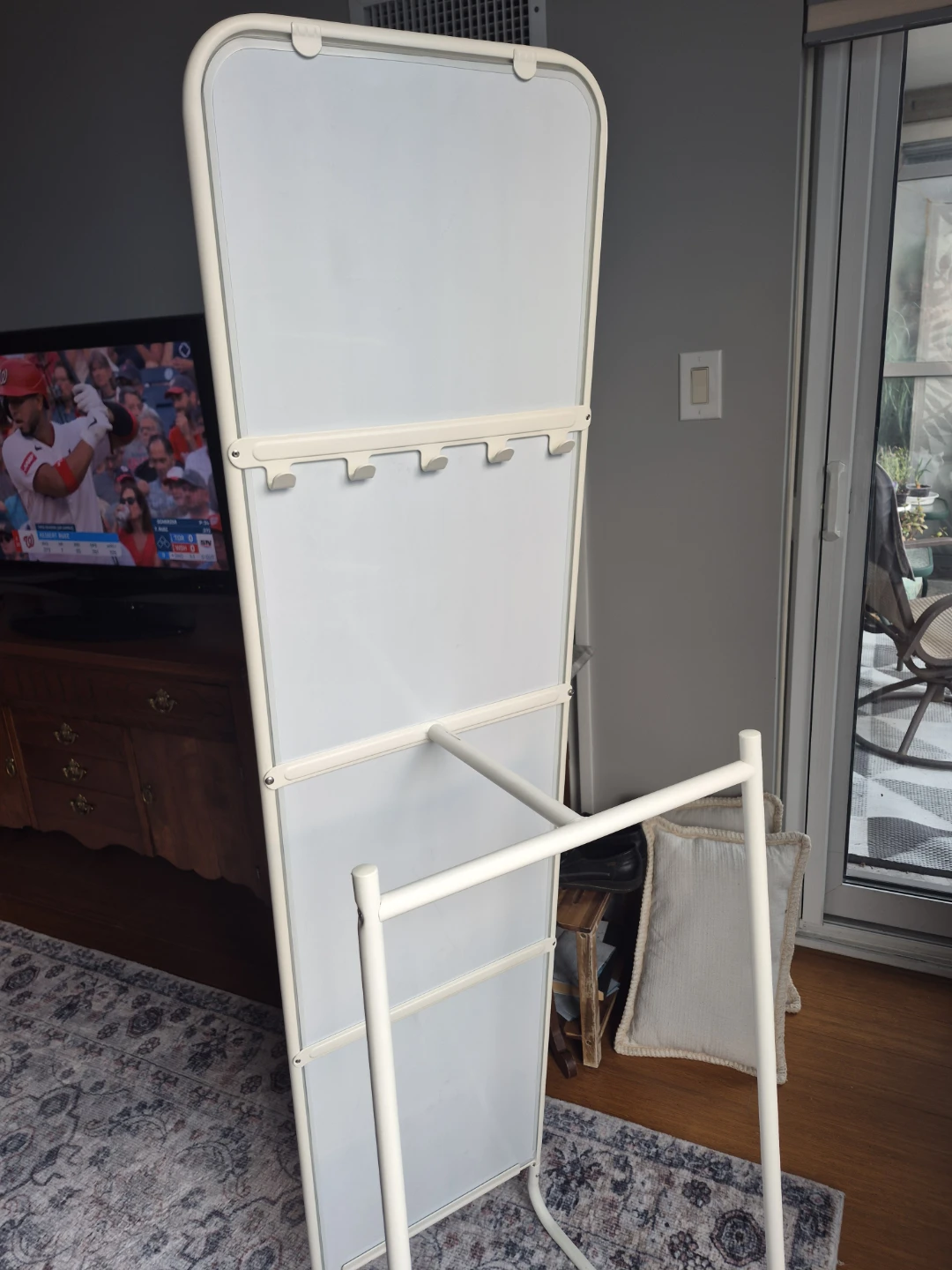 White Full Length Standing Mirror with Hooks - photo 2