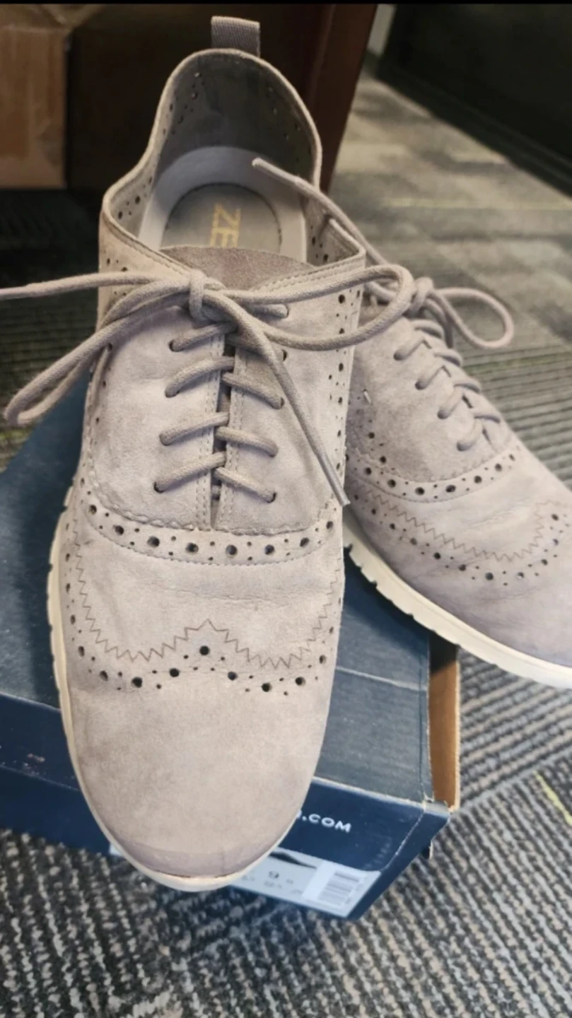 Cole Haan Grand Wingtip Oxford Shoes - Grey Suede Women's