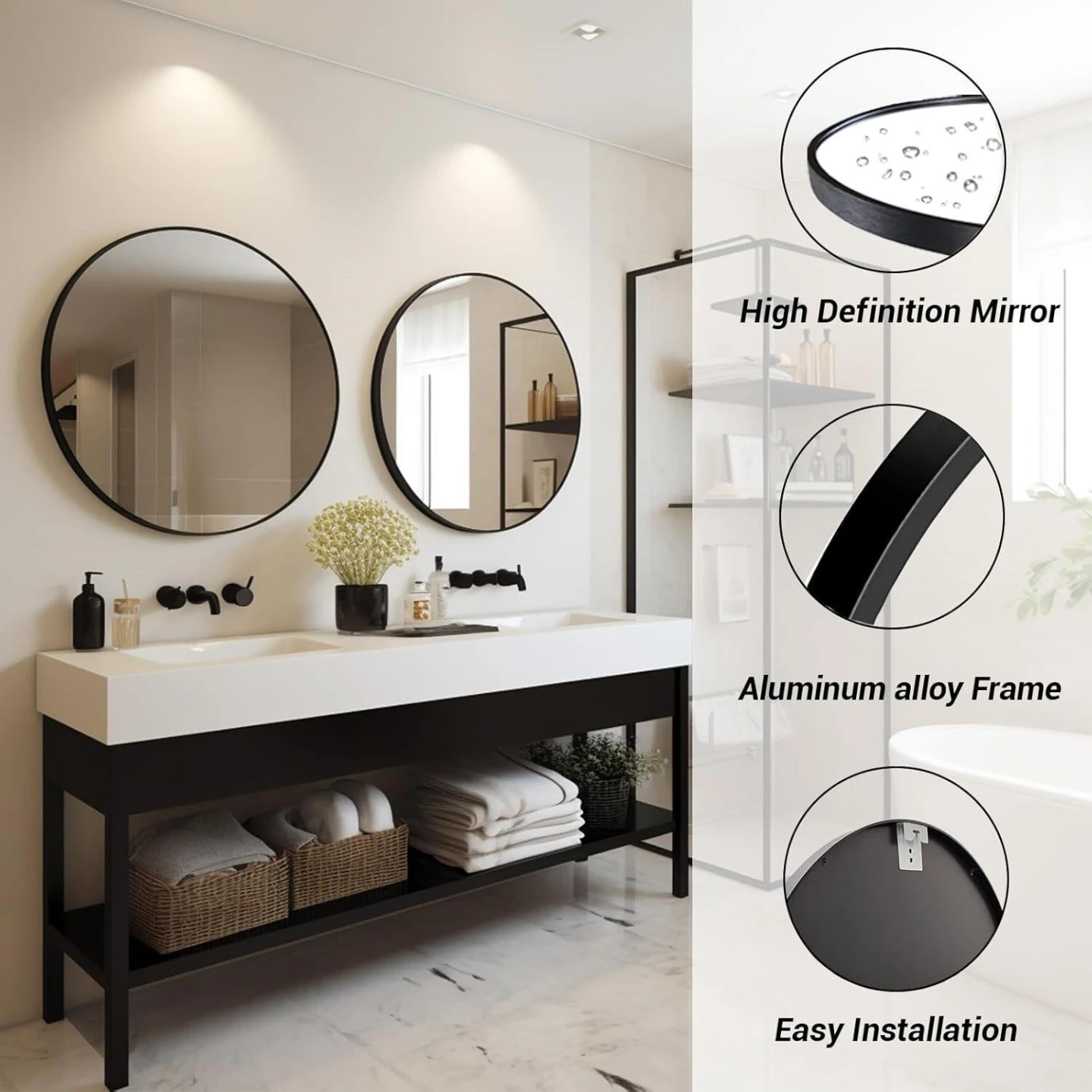 Round Aluminum Alloy Frame Mirror - photo 2
