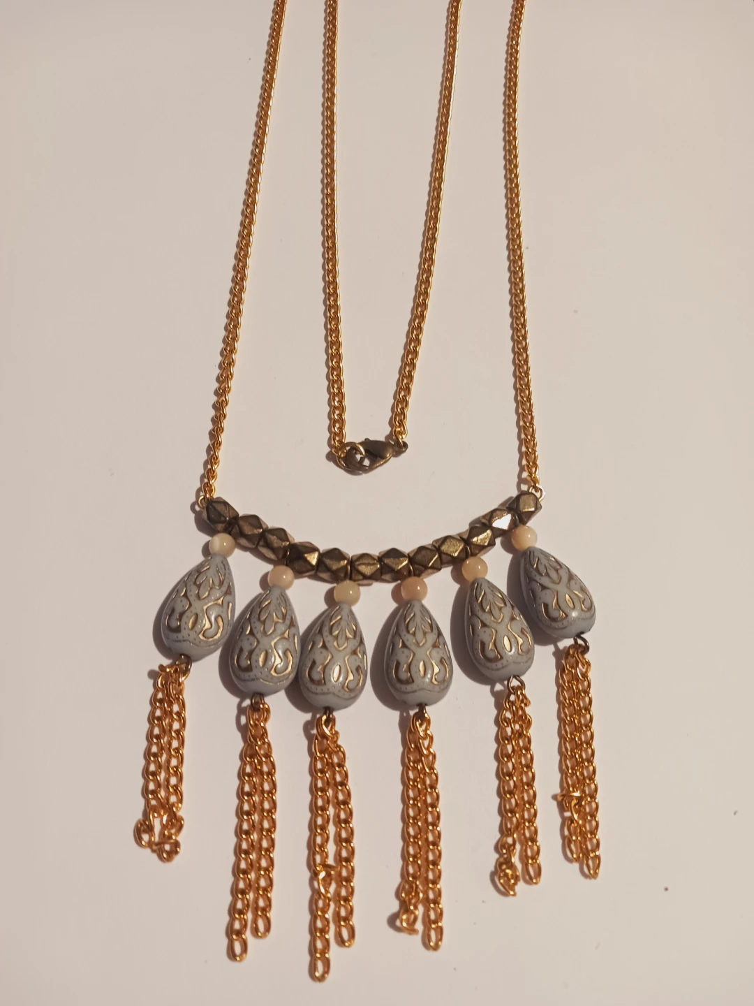 Gold Tone Necklace with Grey Pendant Charms - photo 3