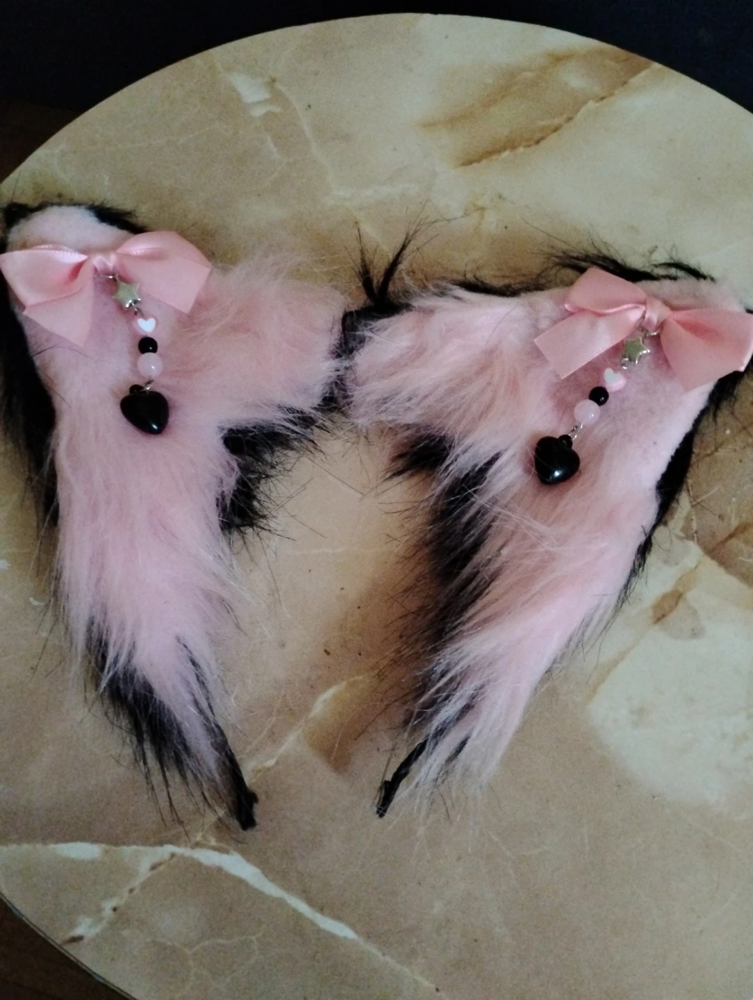 Pink Fuzzy Cat Ears with Charms