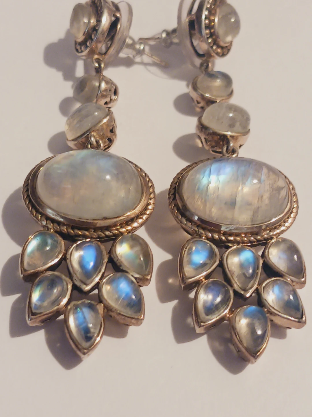 Sterling Silver 925 Natural Rainbow Moonstone Earrings - photo 3