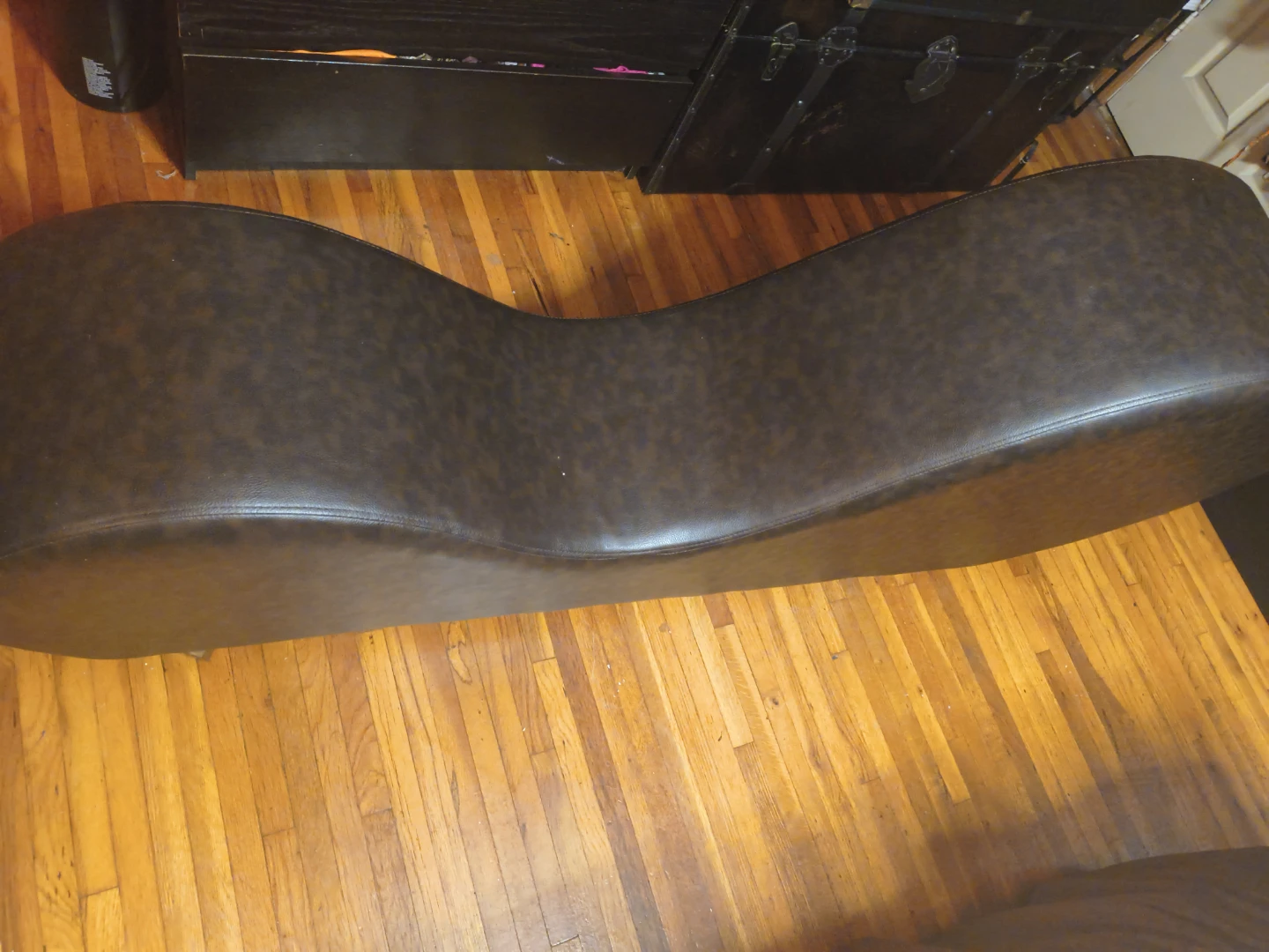 Curved Chaise Lounge Couch - Brown Faux Leather - photo 2