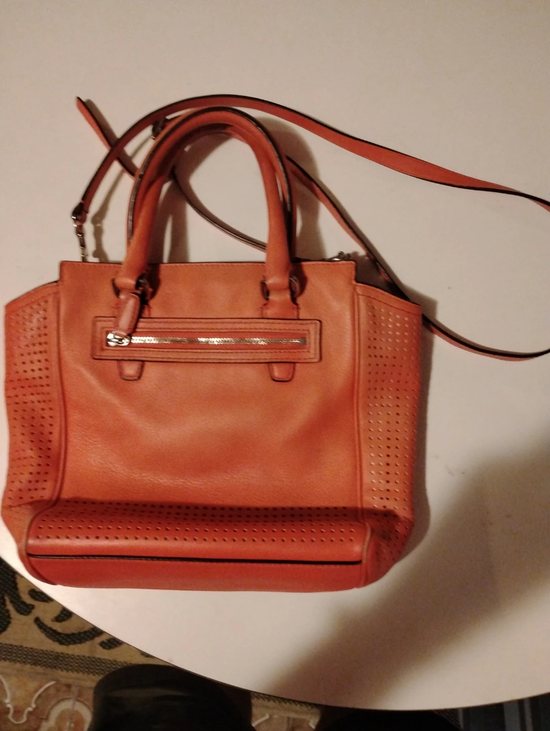 Coach Orange Perforated Leather Tote Handbag - photo 2