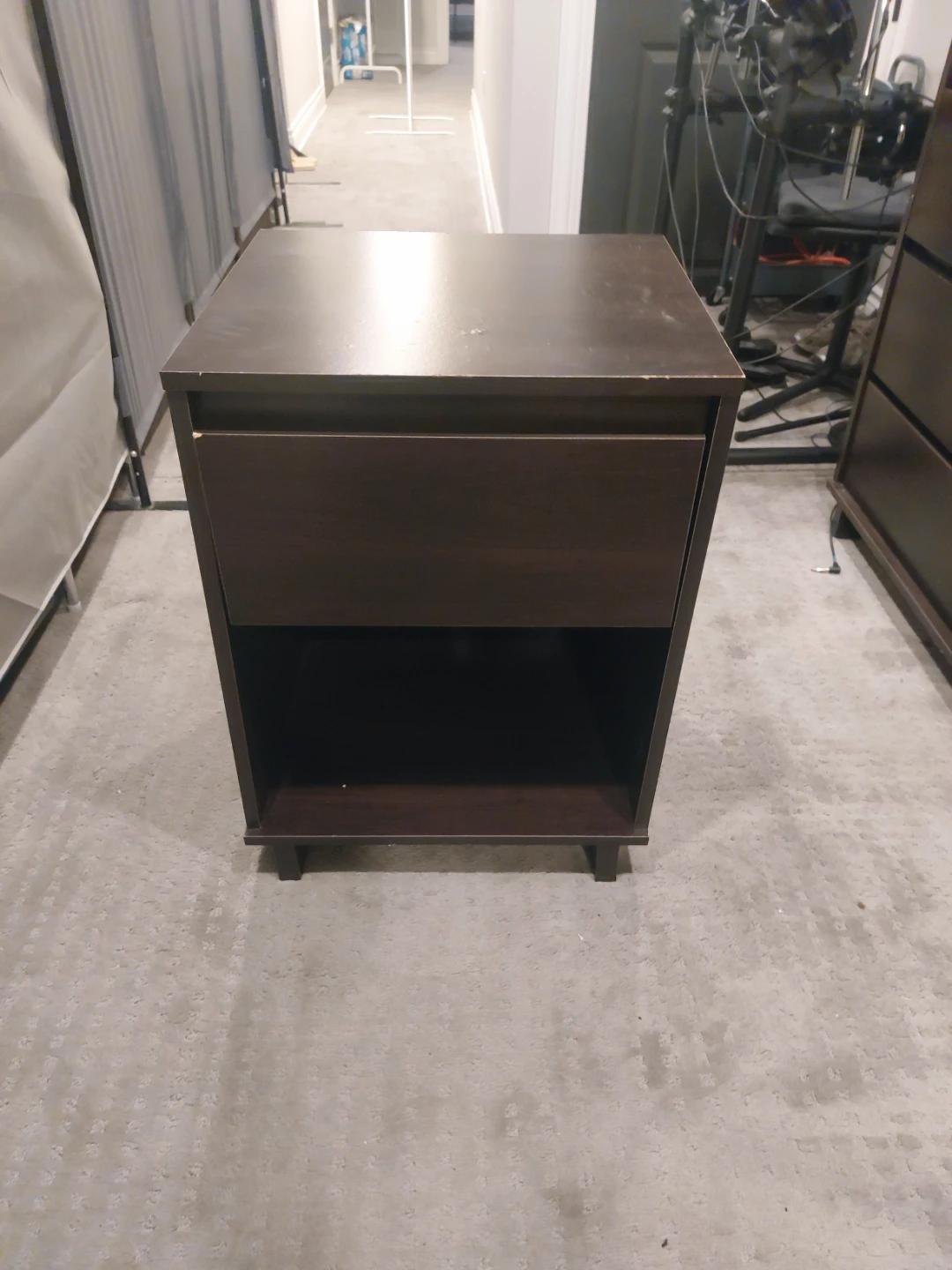 Dark Brown Nightstand with Drawer