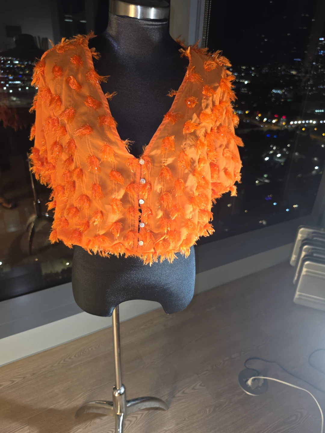 Orange Embellished Sheer Top