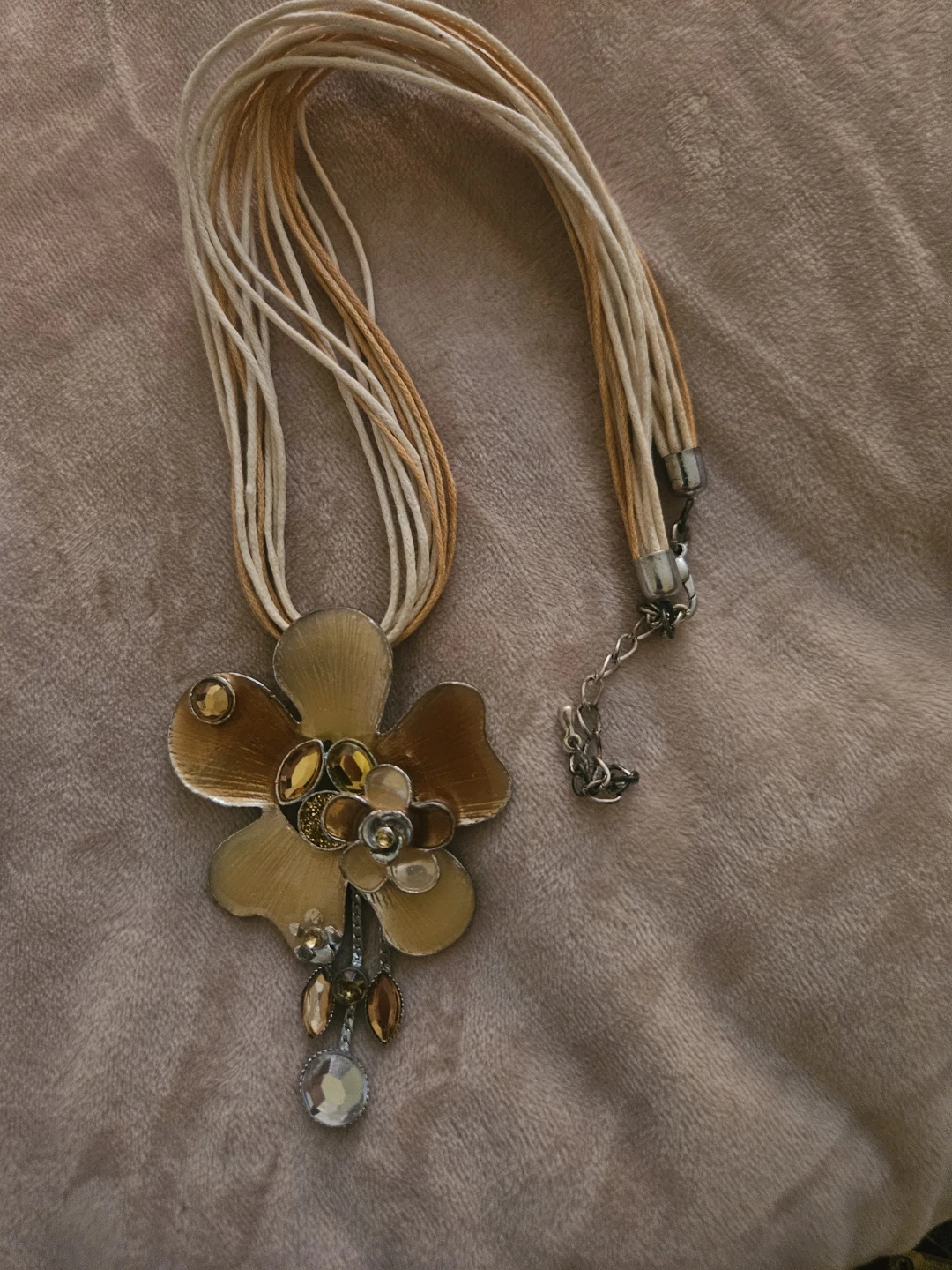 Flower Enamel Pendant Necklace with Multi-Strand Cord