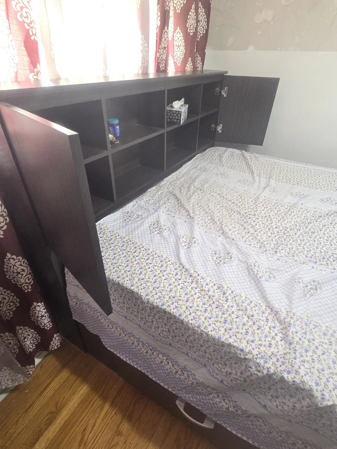 Dark Wood Headboard with Shelves
