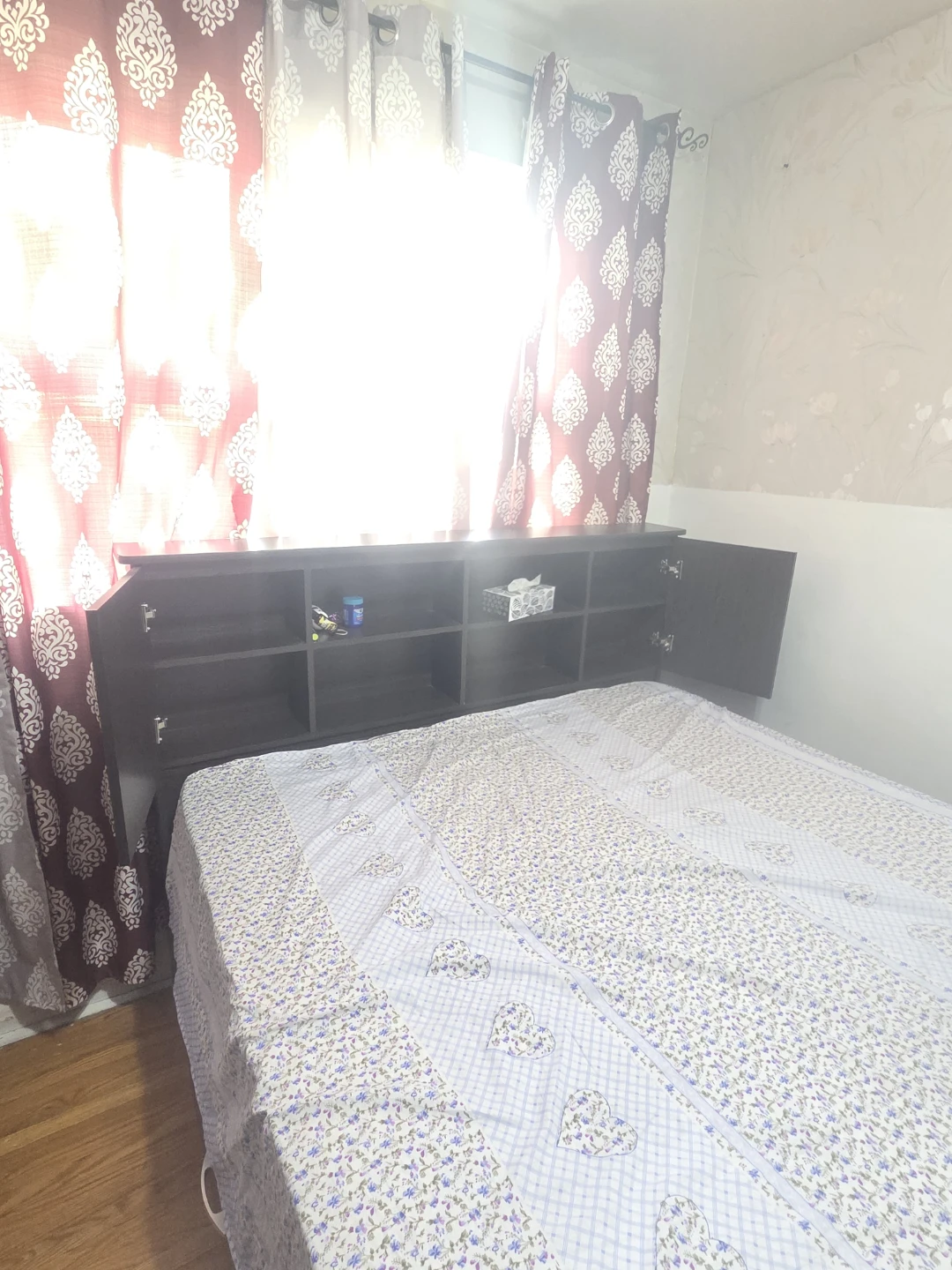 Dark Wood Headboard with Shelves - photo 2