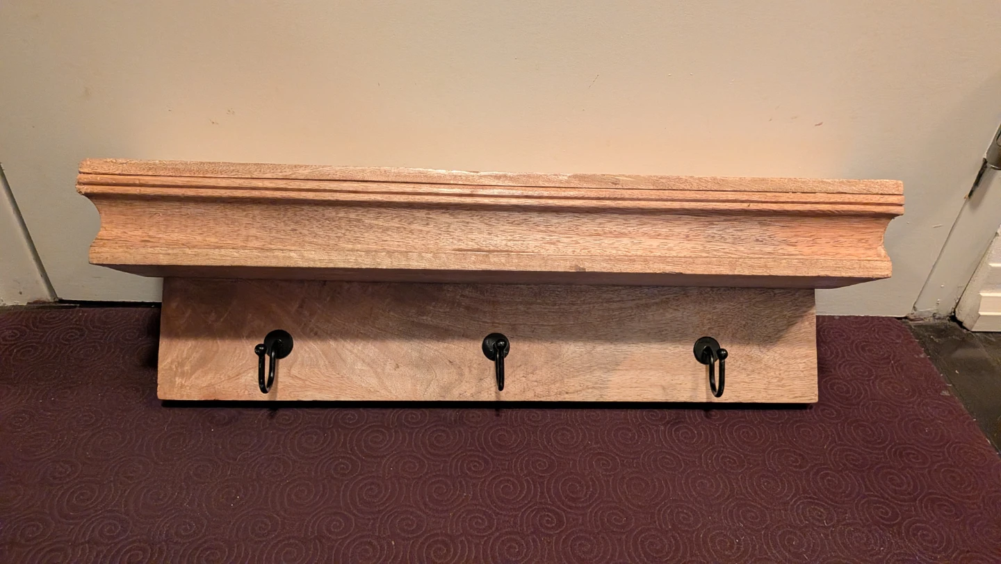 Wooden Shelf with 3 Hooks