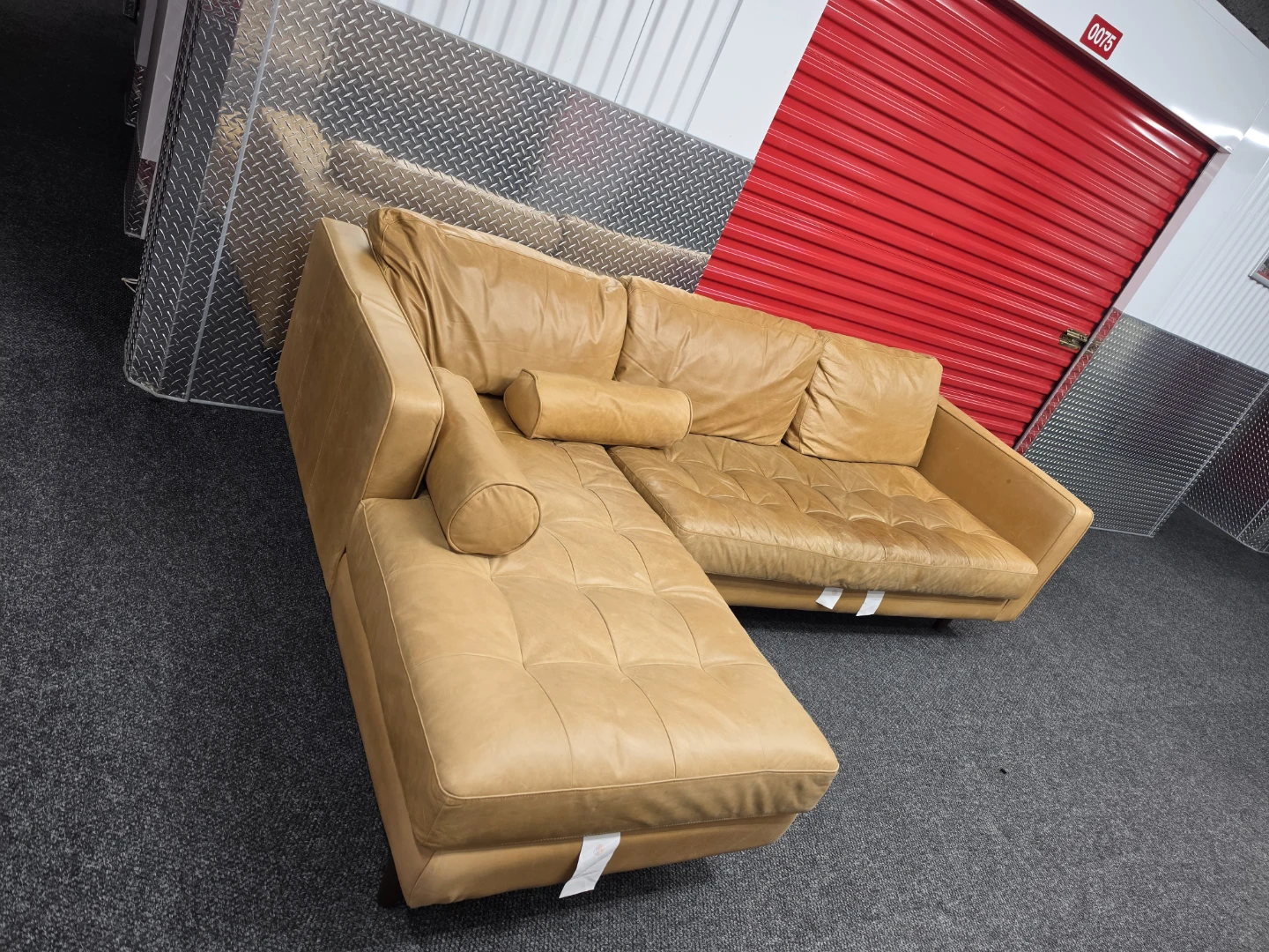 Tan Leather Sectional Sofa - photo 2