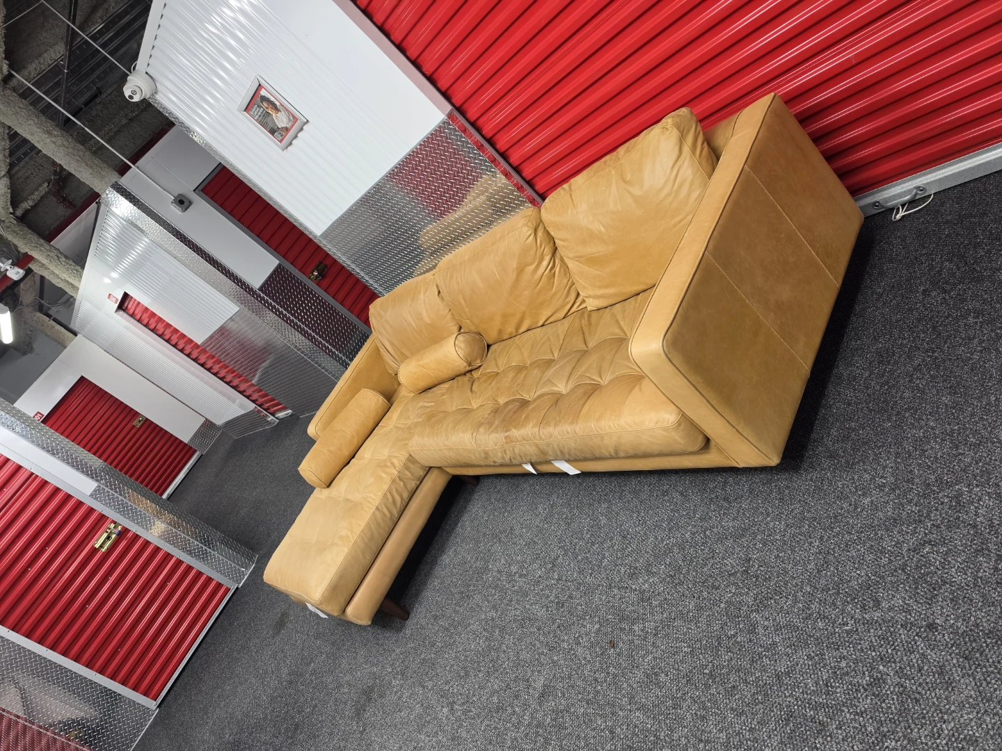 Tan Leather Sectional Sofa - photo 3