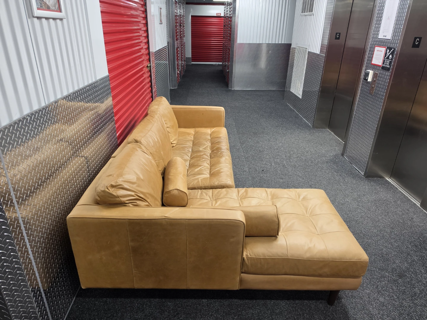 Tan Leather Sectional Sofa - photo 5