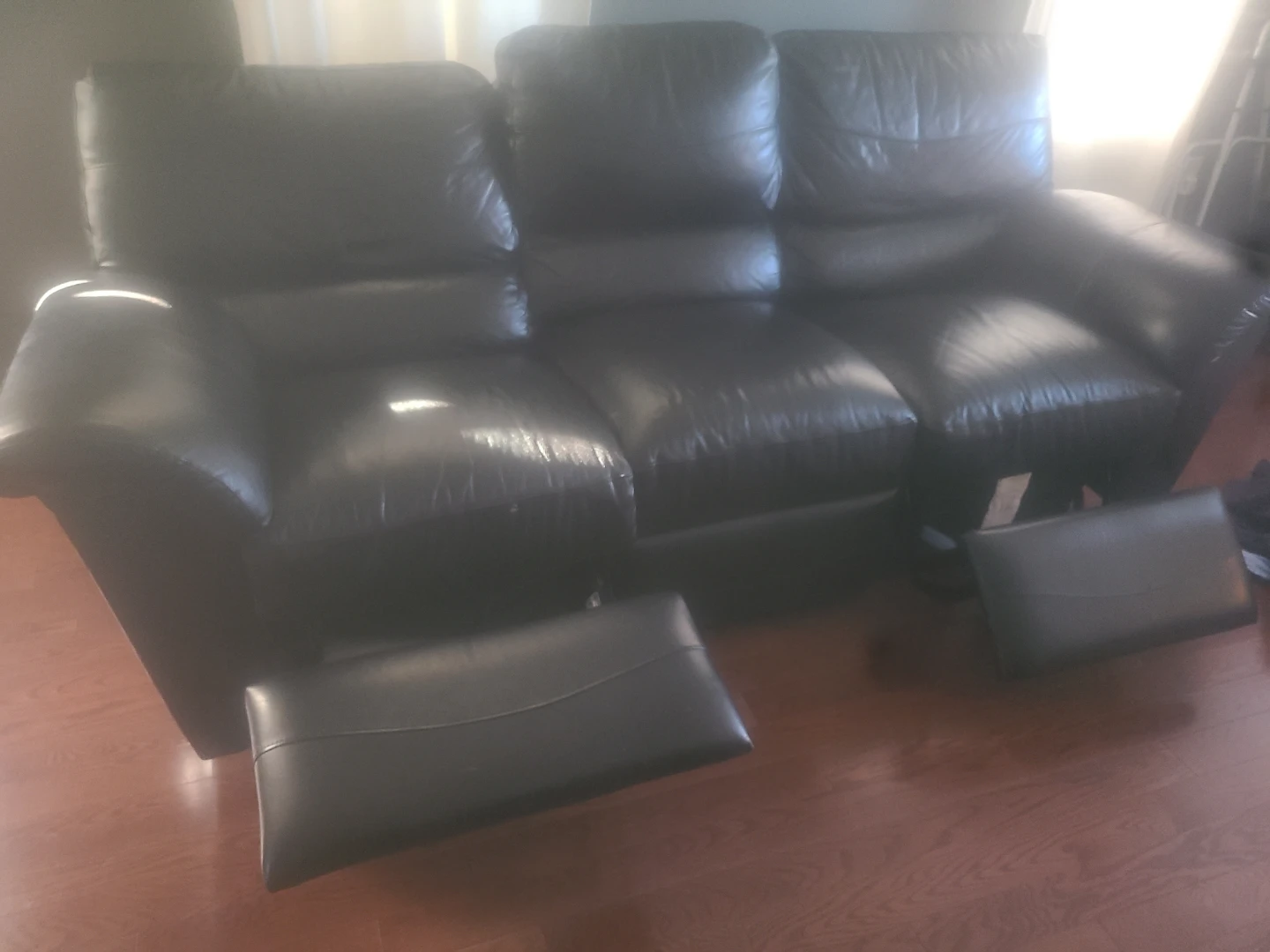 Lazy boy Black Leather Reclining Sofa - photo 2