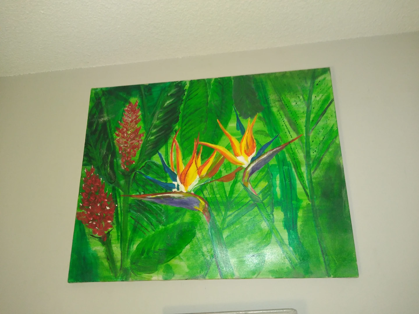original oil painting of Red Ginger and bird-of-paradise flowers